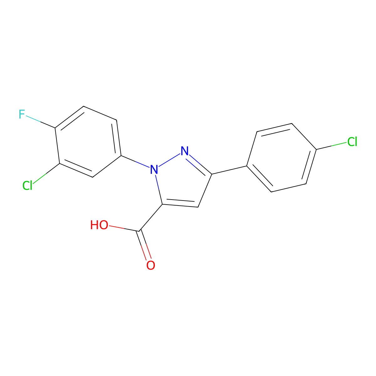 1-(3-Chloro-4-fluorophenyl)-3-(4-chlorophenyl)-1H-pyrazole-5-carboxylic acid molecular structure, CAS 618102-45-7