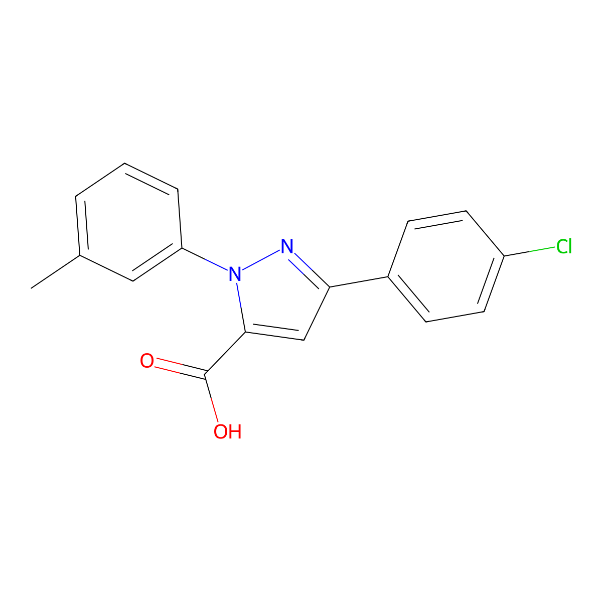 3-(4-Chlorophenyl)-1-(3-methylphenyl)-1H-pyrazole-5-carboxylic acid molecular structure, CAS 618102-49-1