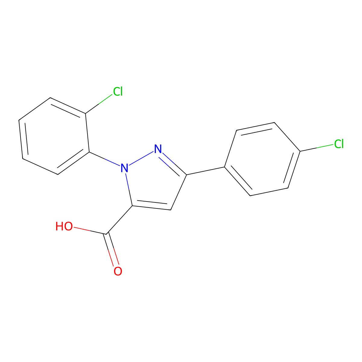 1H-Pyrazole-5-carboxylic acid, 1-(2-chlorophenyl)-3-(4-chlorophenyl)- molecular structure, CAS 618102-53-7