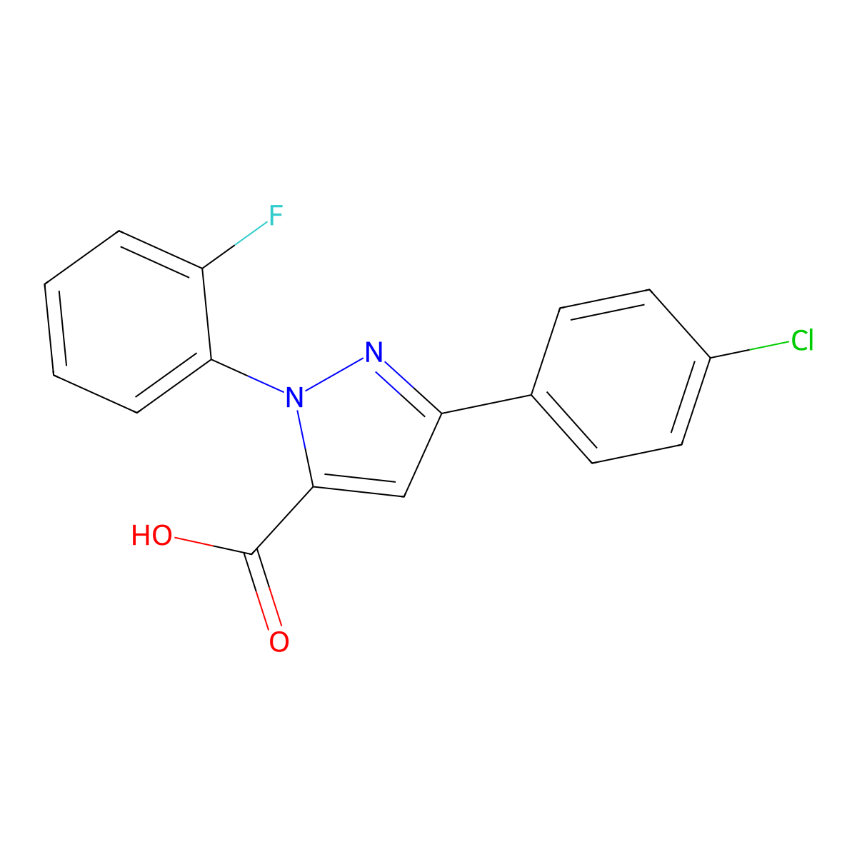 3-(4-chlorophenyl)-1-(2-fluorophenyl)-1H-pyrazole-5-carboxylic acid molecular structure, CAS 618102-55-9