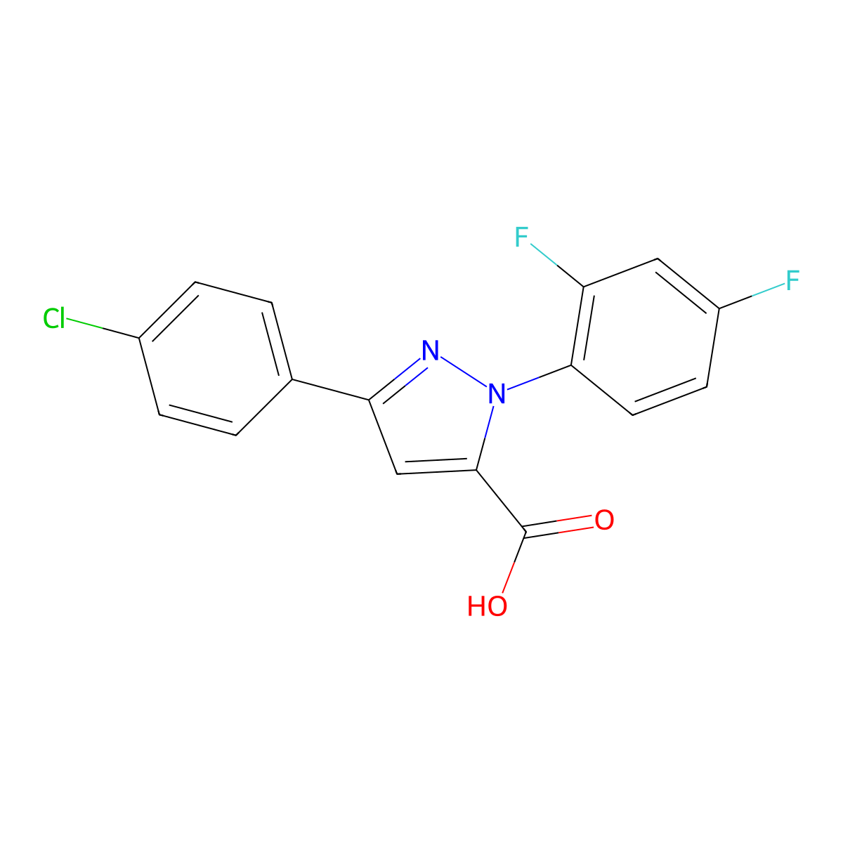 3-(4-Chlorophenyl)-1-(2,4-difluorophenyl)-1H-pyrazole-5-carboxylic acid molecular structure, CAS 618102-59-3