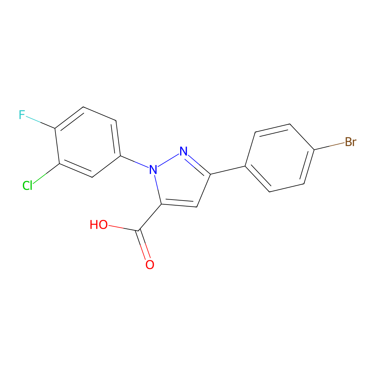 3-(4-Bromophenyl)-1-(3-chloro-4-fluorophenyl)-1H-pyrazole-5-carboxylic acid molecular structure, CAS 618102-64-0