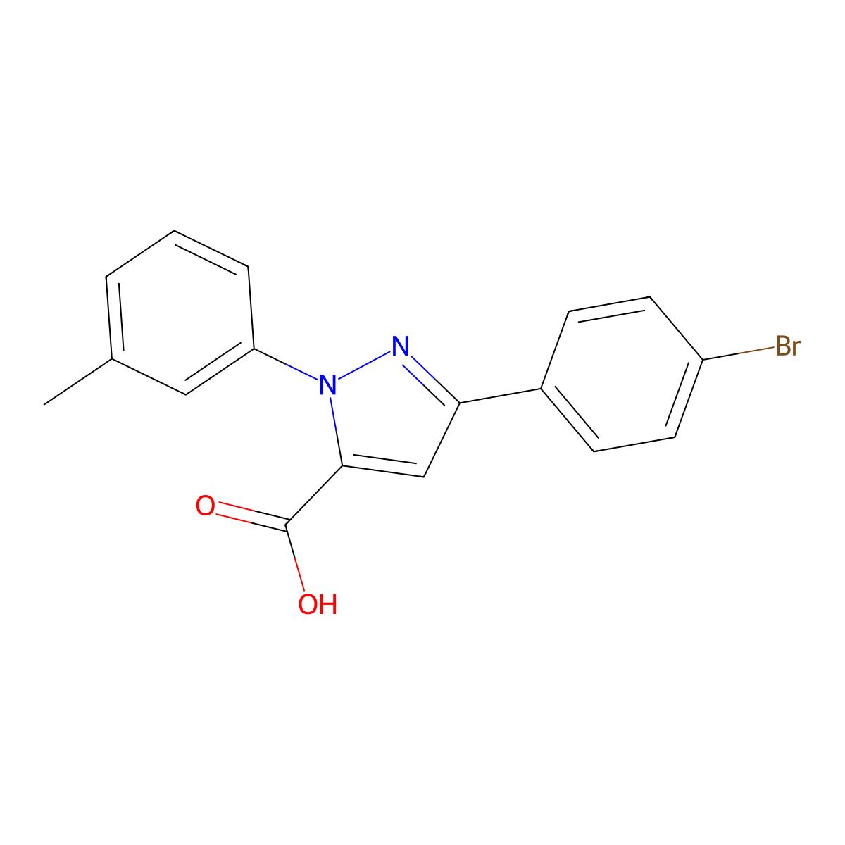 3-(4-Bromophenyl)-1-(3-methylphenyl)-1H-pyrazole-5-carboxylic acid molecular structure, CAS 618102-66-2