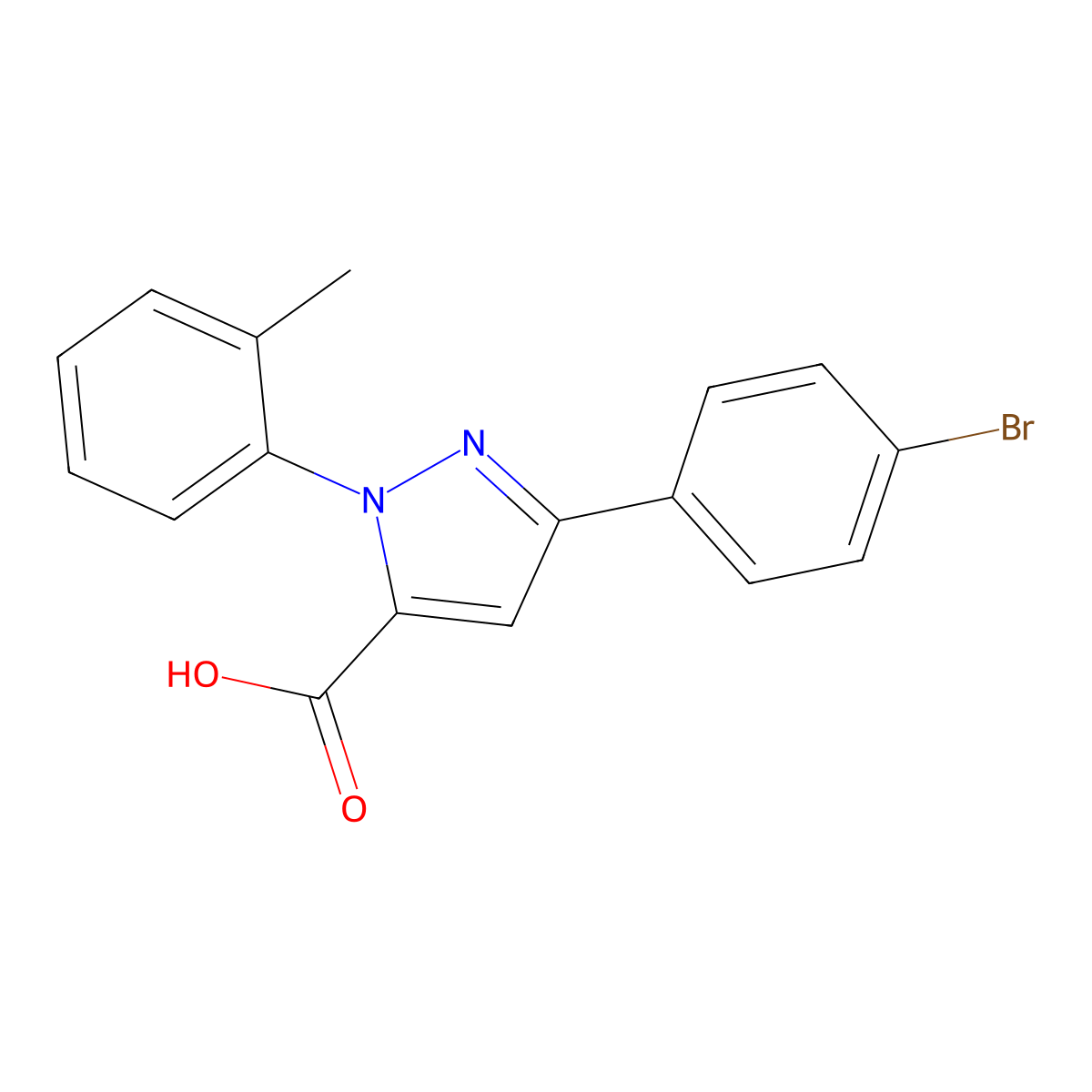 3-(4-Bromophenyl)-1-(2-methylphenyl)-1H-pyrazole-5-carboxylic acid molecular structure, CAS 618102-67-3