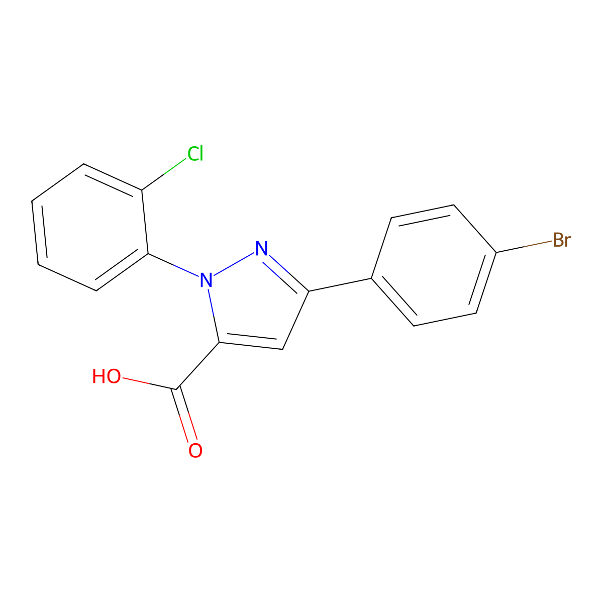 3-(4-Bromophenyl)-1-(2-chlorophenyl)-1H-pyrazole-5-carboxylic acid molecular structure, CAS 618102-68-4