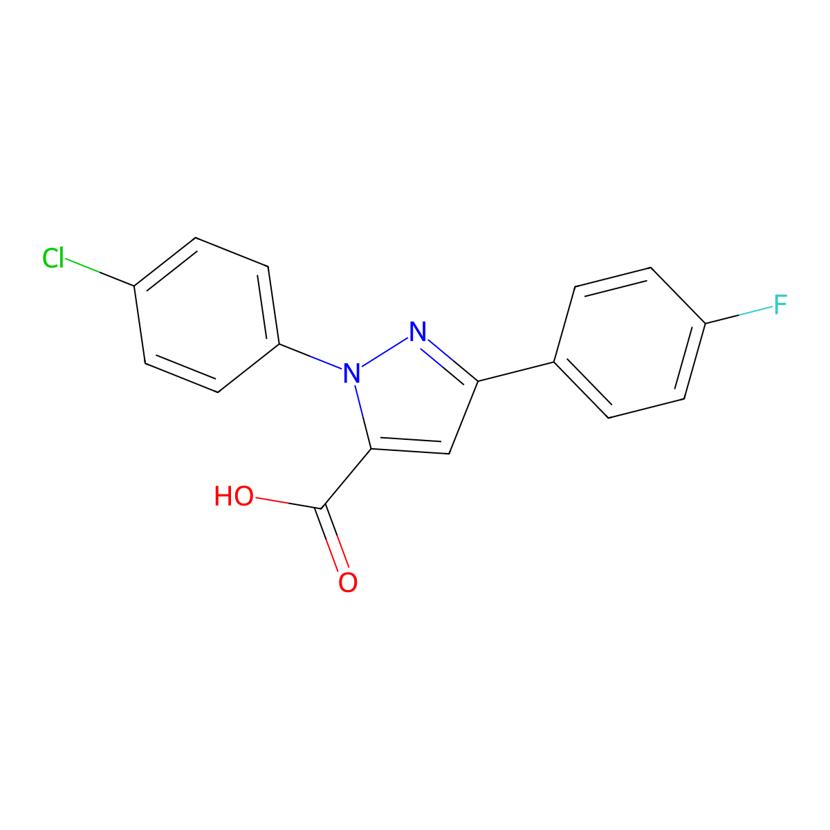1-(4-Chlorophenyl)-3-(4-fluorophenyl)-1H-pyrazole-5-carboxylic acid molecular structure, CAS 618102-74-2