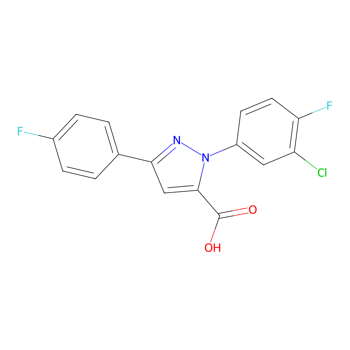 1-(3-Chloro-4-fluorophenyl)-3-(4-fluorophenyl)-1H-pyrazole-5-carboxylic acid molecular structure, CAS 618102-76-4