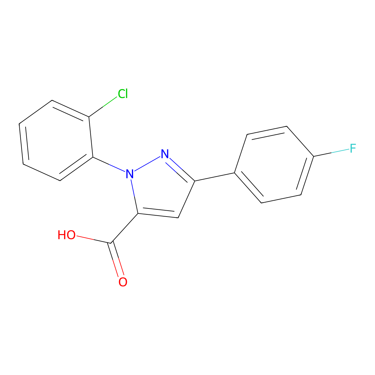 1-(2-Chlorophenyl)-3-(4-fluorophenyl)-1H-pyrazole-5-carboxylic acid molecular structure, CAS 618102-81-1