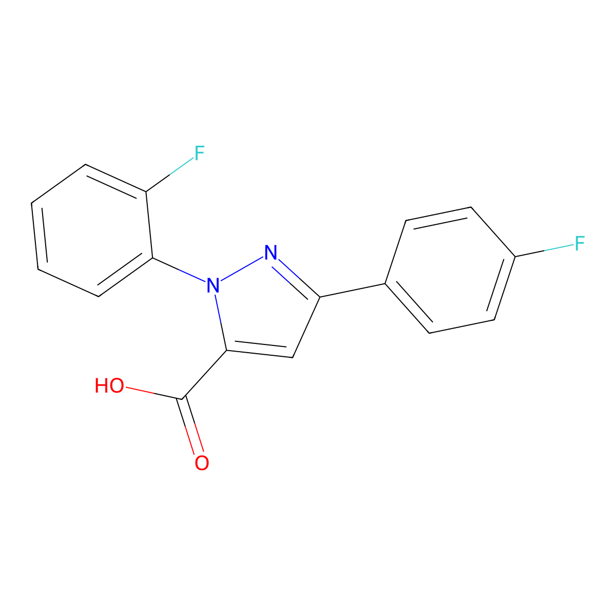 1-(2-Fluorophenyl)-3-(4-fluorophenyl)-1H-pyrazole-5-carboxylic acid molecular structure, CAS 618102-83-3