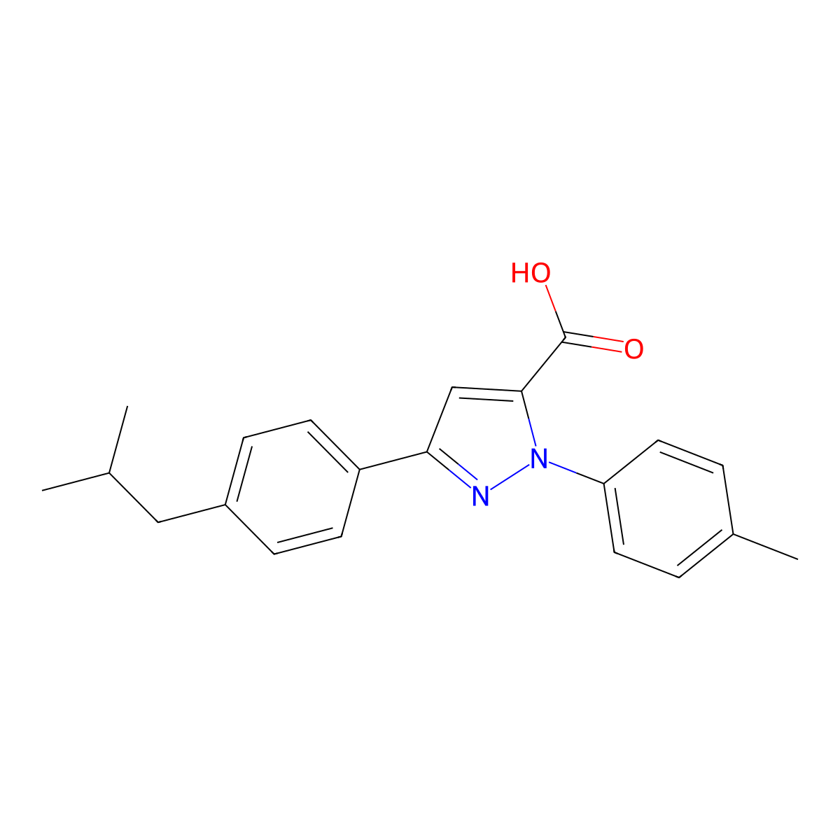 3-(4-Isobutylphenyl)-1-(4-methylphenyl)-1H-pyrazole-5-carboxylic acid molecular structure, CAS 618102-90-2