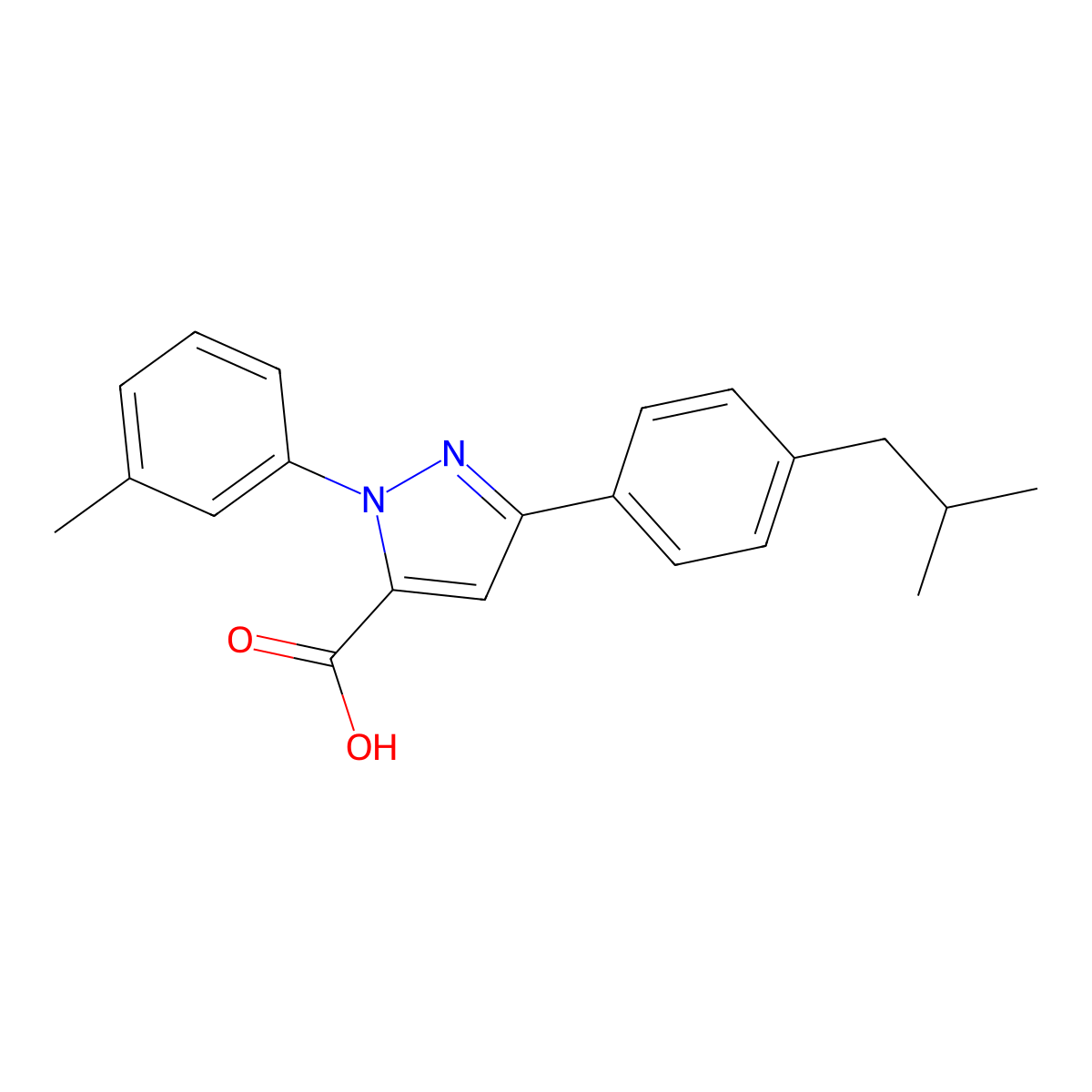 3-(4-Isobutylphenyl)-1-(3-methylphenyl)-1H-pyrazole-5-carboxylic acid molecular structure, CAS 618102-94-6