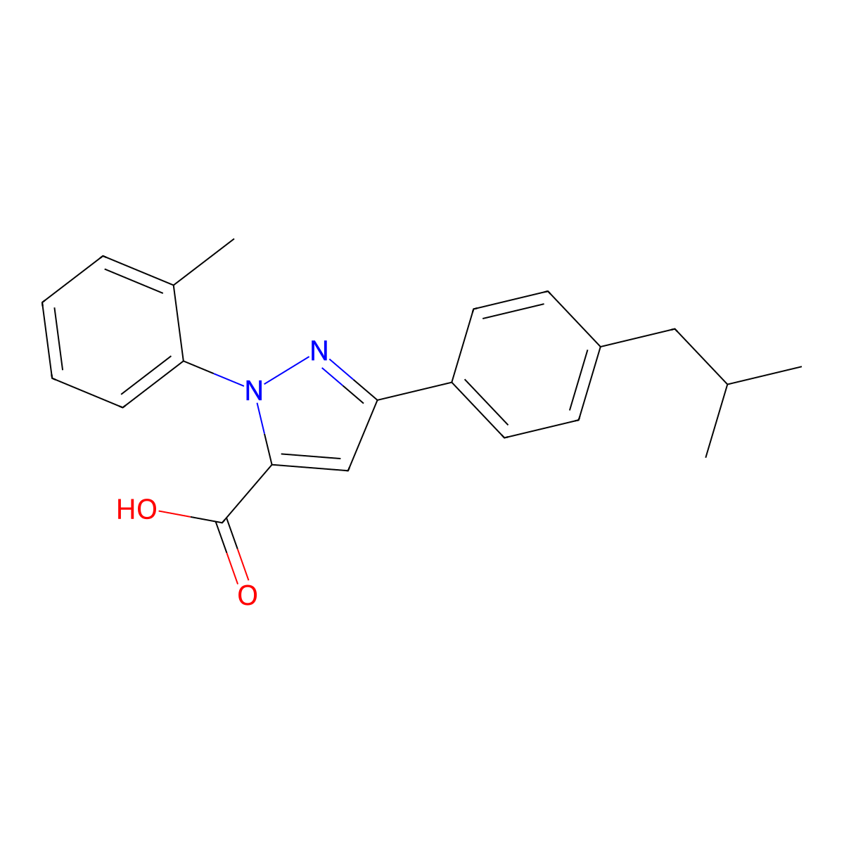 3-(4-Isobutylphenyl)-1-(2-methylphenyl)-1H-pyrazole-5-carboxylic acid molecular structure, CAS 618102-98-0