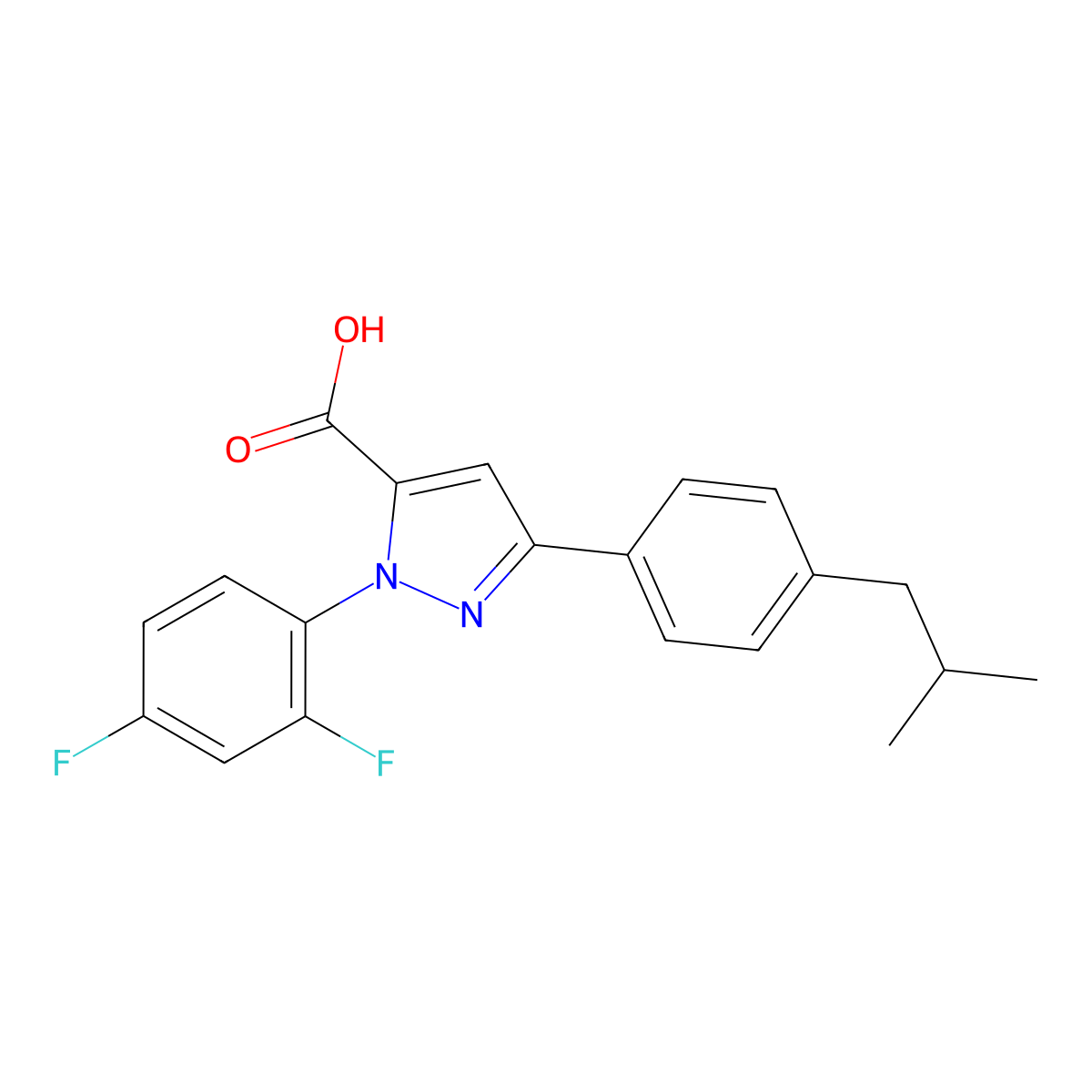 1-(2,4-Difluorophenyl)-3-(4-isobutylphenyl)-1H-pyrazole-5-carboxylic acid molecular structure, CAS 618103-00-7