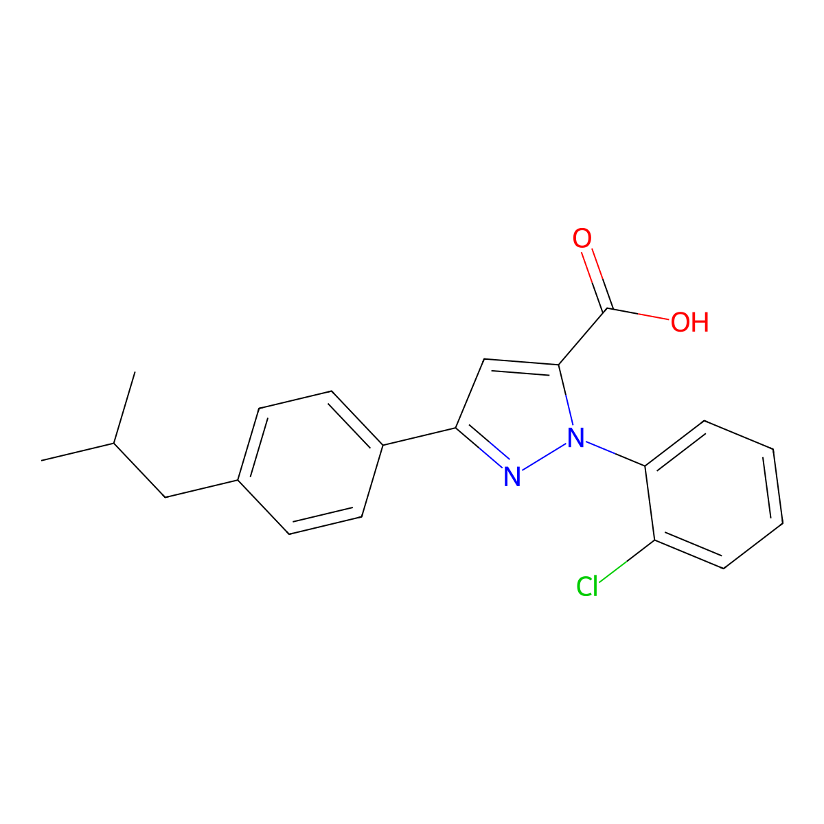 1-(2-Chlorophenyl)-3-(4-isobutylphenyl)-1H-pyrazole-5-carboxylic acid molecular structure, CAS 618103-02-9
