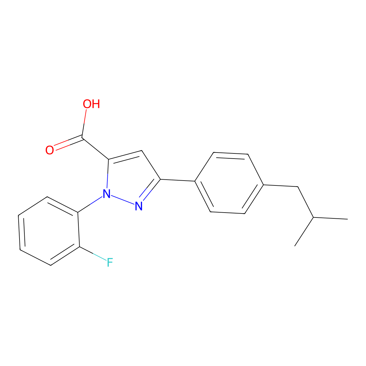1-(2-Fluorophenyl)-3-(4-isobutylphenyl)-1H-pyrazole-5-carboxylic acid molecular structure, CAS 618103-04-1