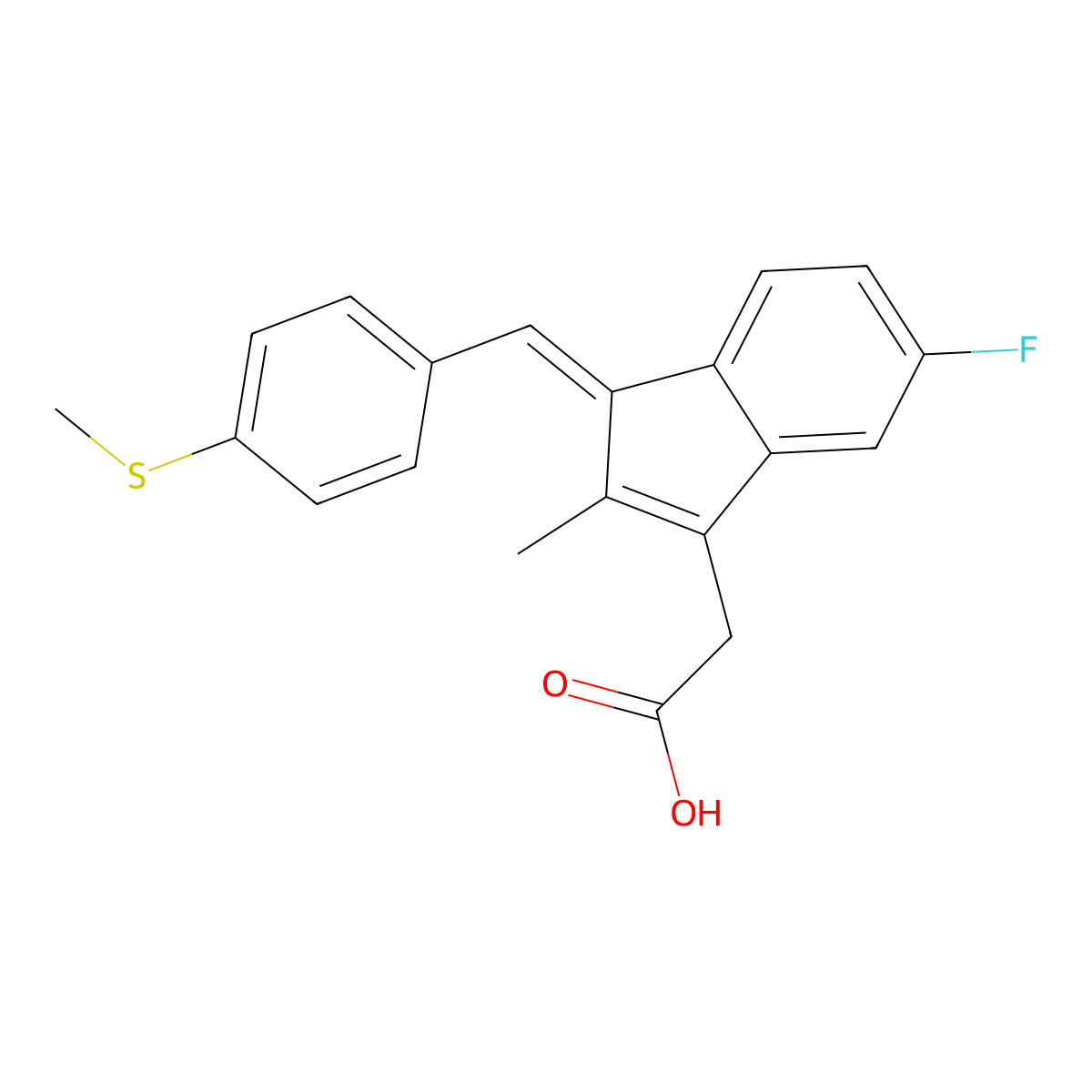 5-Fluoro-2-methyl-1-(p-methylthiobenzylidene)-3-indenyl acetic acid molecular structure, CAS 61812-45-1