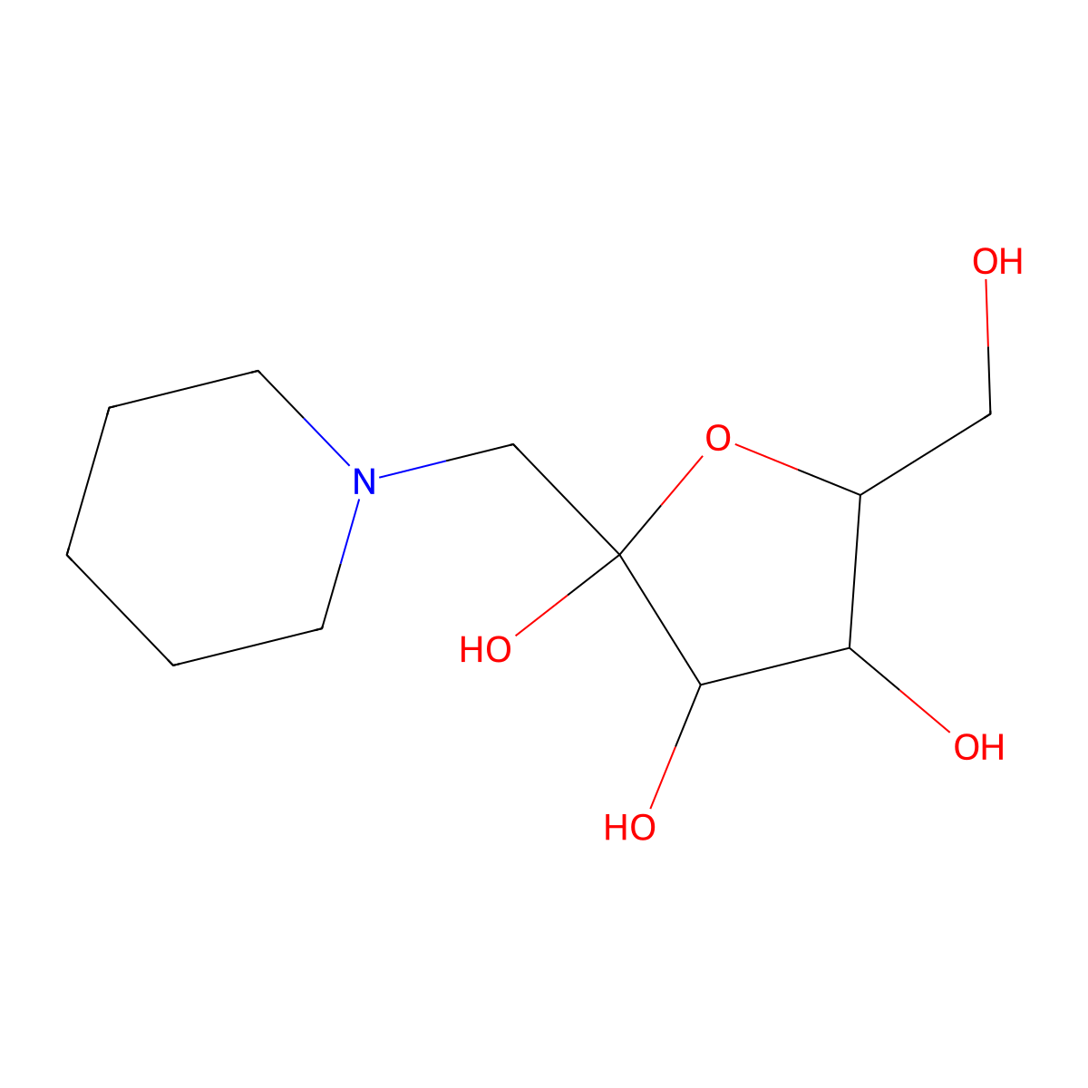 5-(Hydroxymethyl)-2-(piperidin-1-ylmethyl)oxolane-2,3,4-triol molecular structure, CAS 61819-69-0