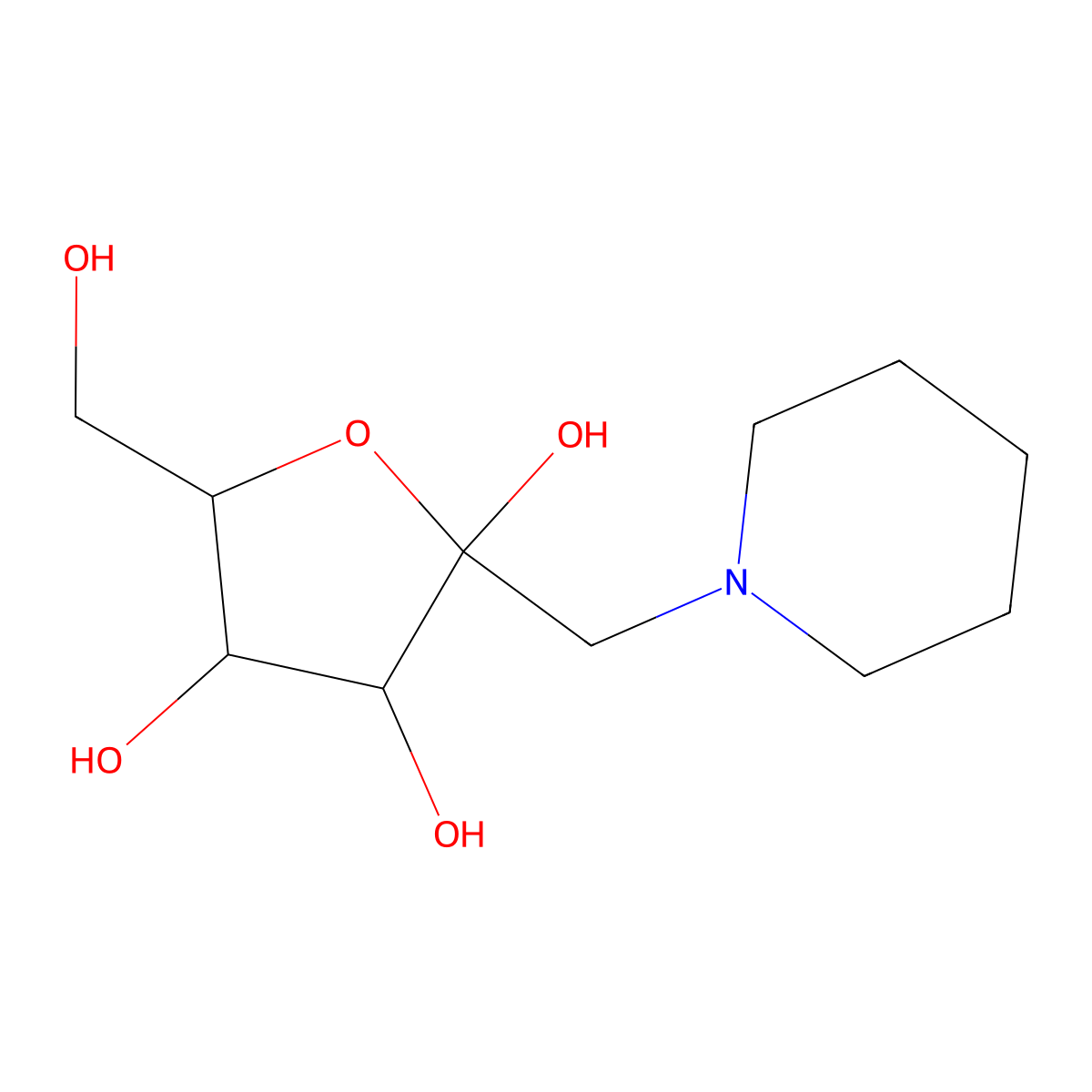5-(Hydroxymethyl)-2-(piperidin-1-ylmethyl)oxolane-2,3,4-triol molecular structure, CAS 61819-69-0