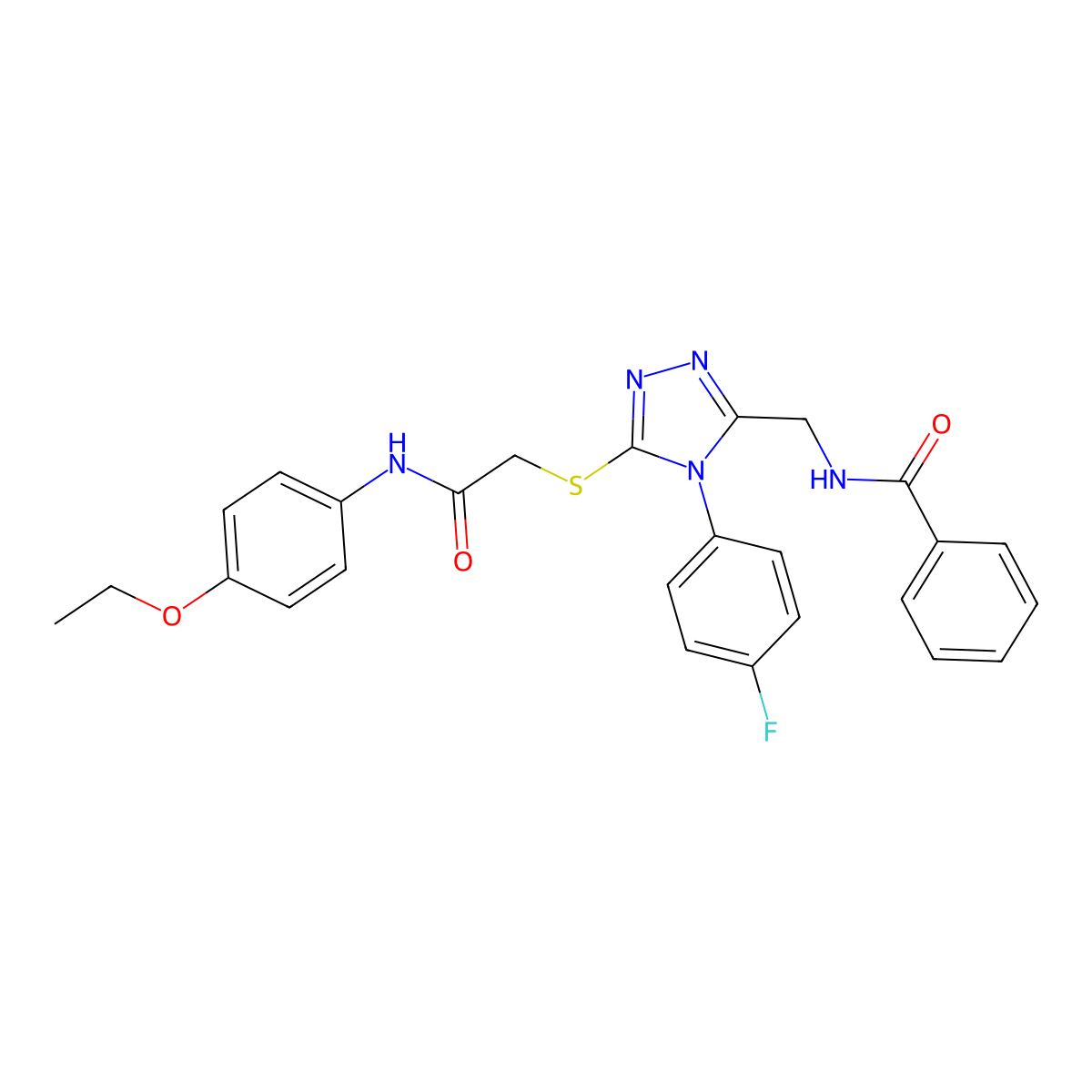 N-[[5-[2-(4-ethoxyanilino)-2-oxoethyl]sulfanyl-4-(4-fluorophenyl)-1,2,4-triazol-3-yl]methyl]benzamide molecular structure, CAS 6182-99-6