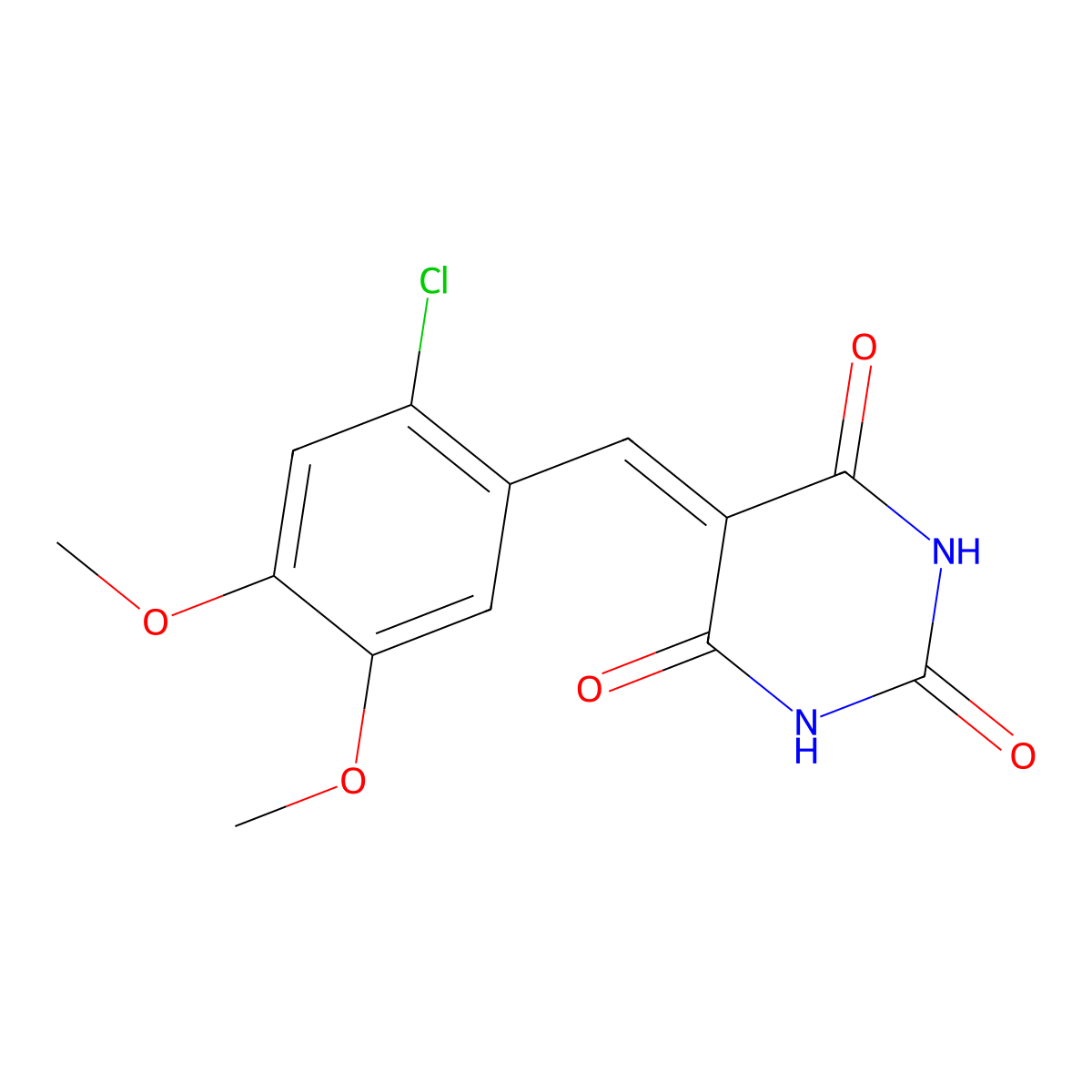 5-[(2-Chloro-4,5-dimethoxyphenyl)methylidene]pyrimidine-2,4,6(1H,3H,5H)-trione molecular structure, CAS 6183-28-4
