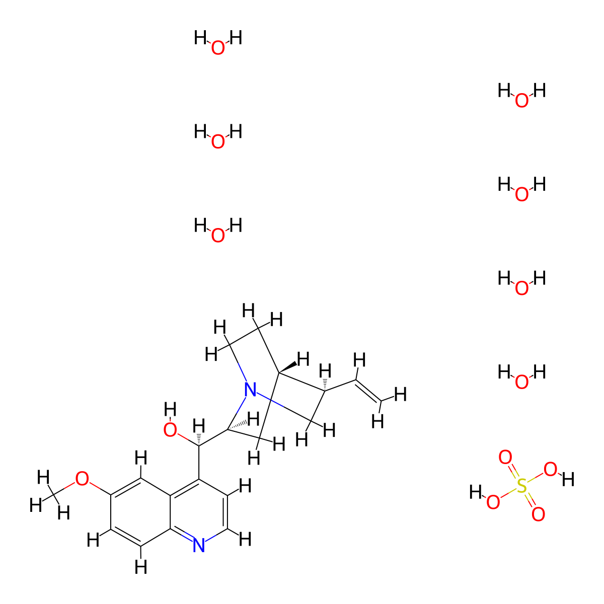 Quinine bisulfate heptahydrate molecular structure, CAS 6183-68-2