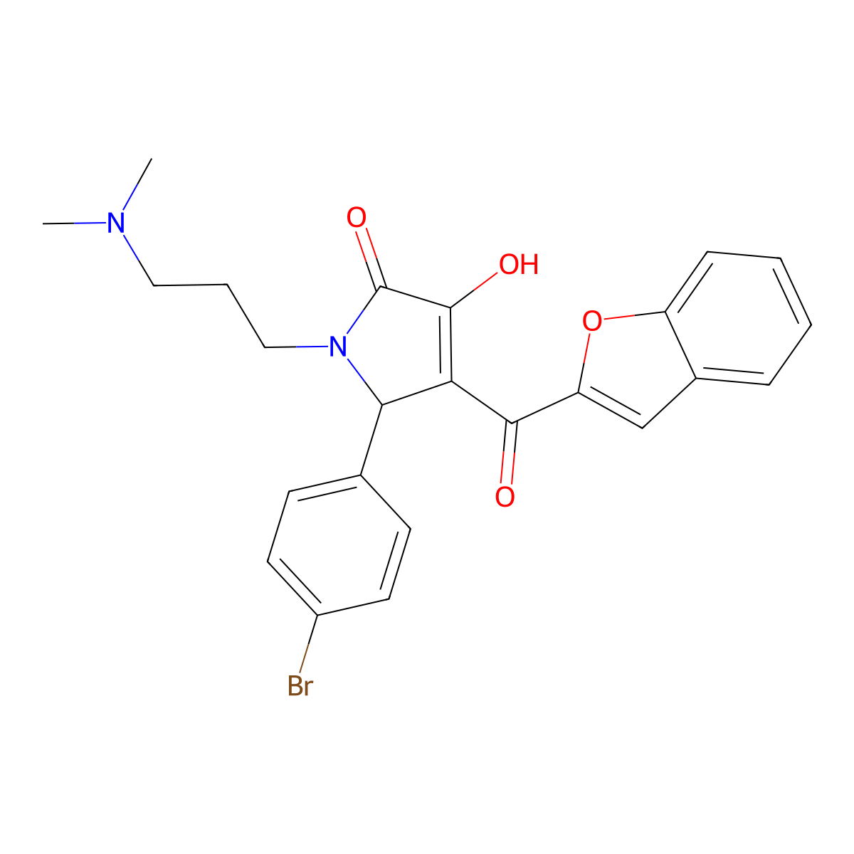 4-(Benzo[d]furan-2-ylcarbonyl)-1-[3-(dimethylamino)propyl]-5-(4-bromophenyl)-3-hydroxy-3-pyrrolin-2-one molecular structure, CAS 618363-73-8