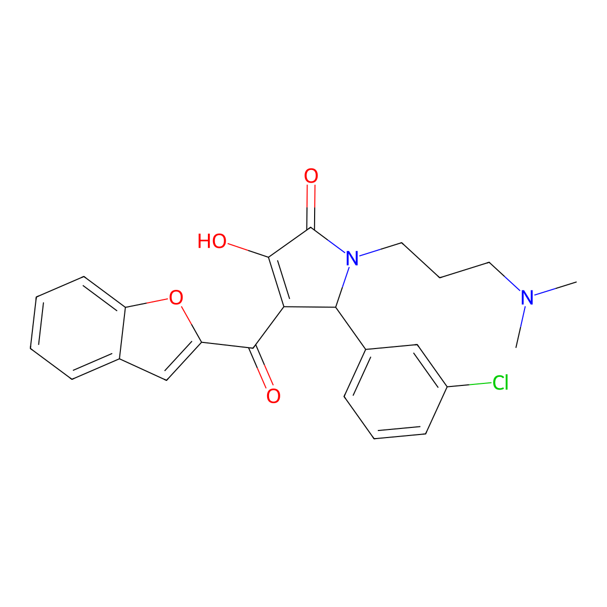 4-(1-benzofuran-2-ylcarbonyl)-5-(3-chlorophenyl)-1-[3-(dimethylamino)propyl]-3-hydroxy-1,5-dihydro-2H-pyrrol-2-one molecular structure, CAS 618364-05-9