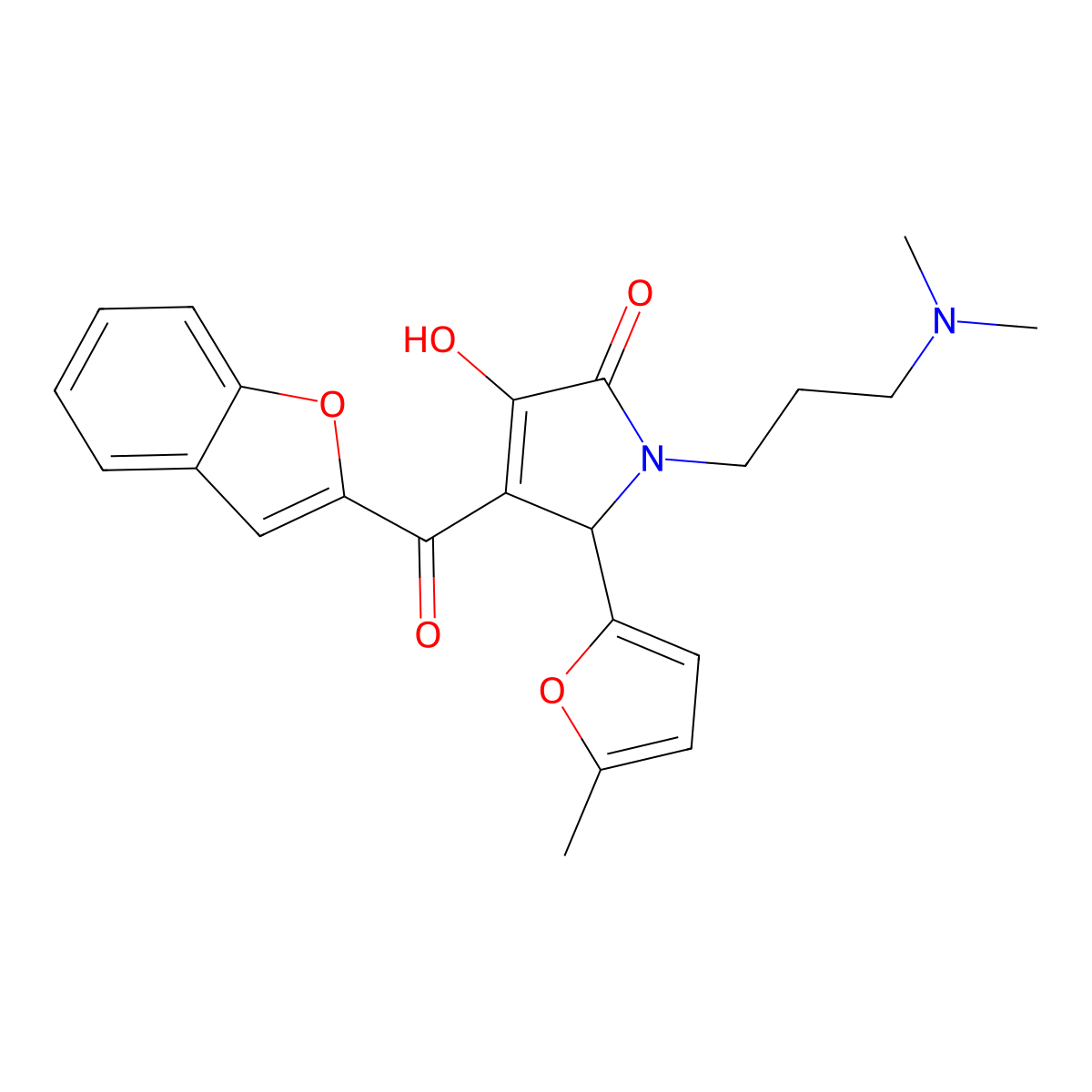 4-(benzofuran-2-carbonyl)-1-(3-(dimethylamino)propyl)-3-hydroxy-5-(5-methylfuran-2-yl)-1H-pyrrol-2(5H)-one molecular structure, CAS 618364-07-1