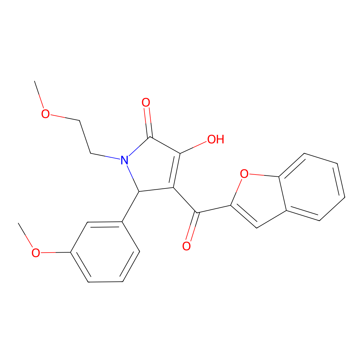 4-(1-benzofuran-2-ylcarbonyl)-3-hydroxy-1-(2-methoxyethyl)-5-(3-methoxyphenyl)-1,5-dihydro-2H-pyrrol-2-one molecular structure, CAS 618364-31-1