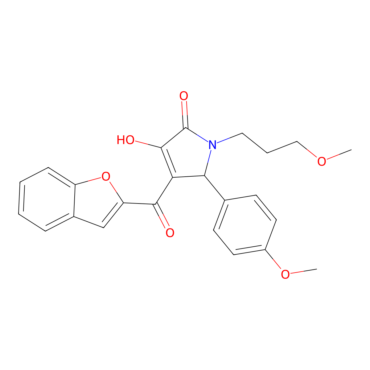 4-(1-benzofuran-2-ylcarbonyl)-3-hydroxy-5-(4-methoxyphenyl)-1-(3-methoxypropyl)-1,5-dihydro-2H-pyrrol-2-one molecular structure, CAS 618364-87-7