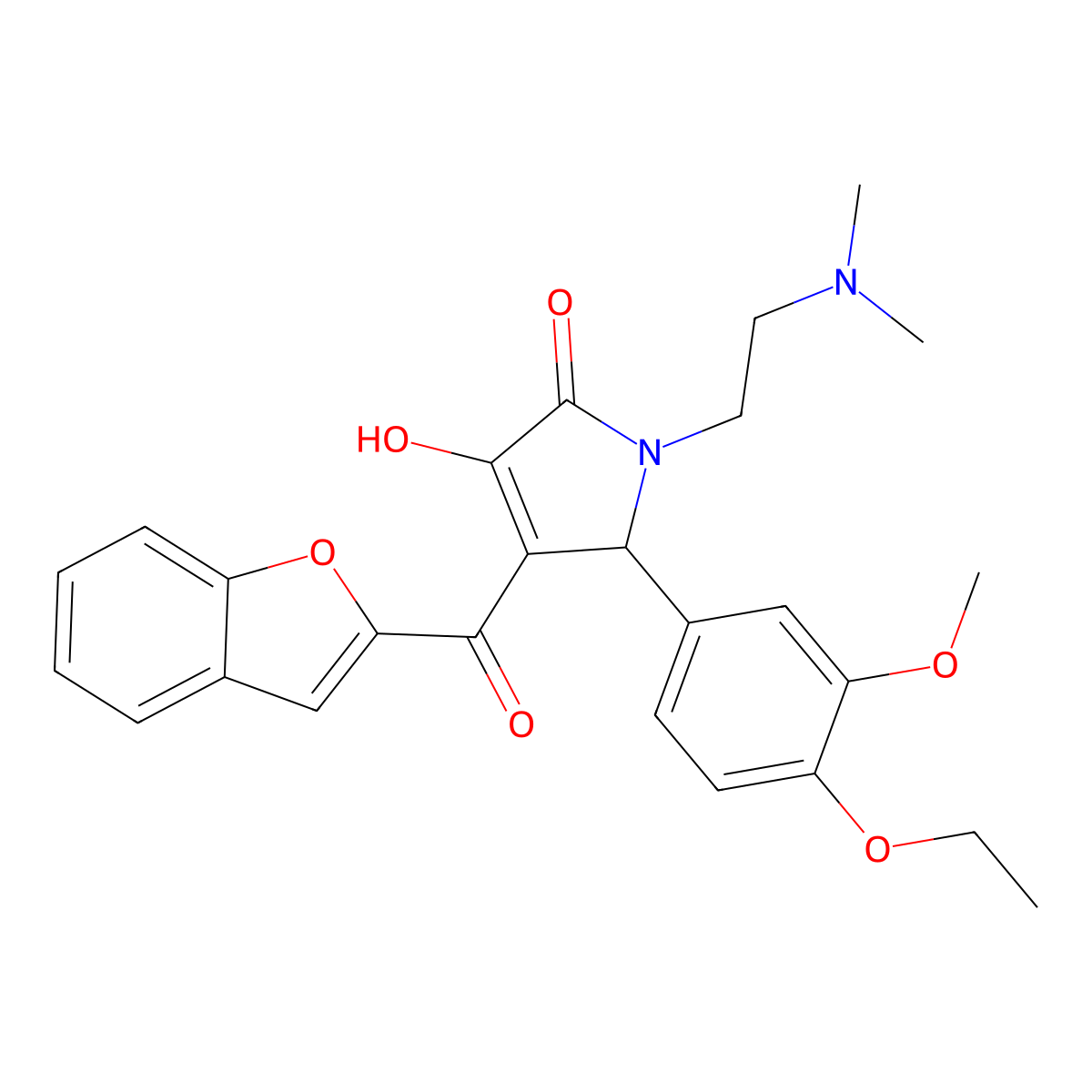 4-(1-benzofuran-2-ylcarbonyl)-1-[2-(dimethylamino)ethyl]-5-(4-ethoxy-3-methoxyphenyl)-3-hydroxy-1,5-dihydro-2H-pyrrol-2-one molecular structure, CAS 618365-08-5