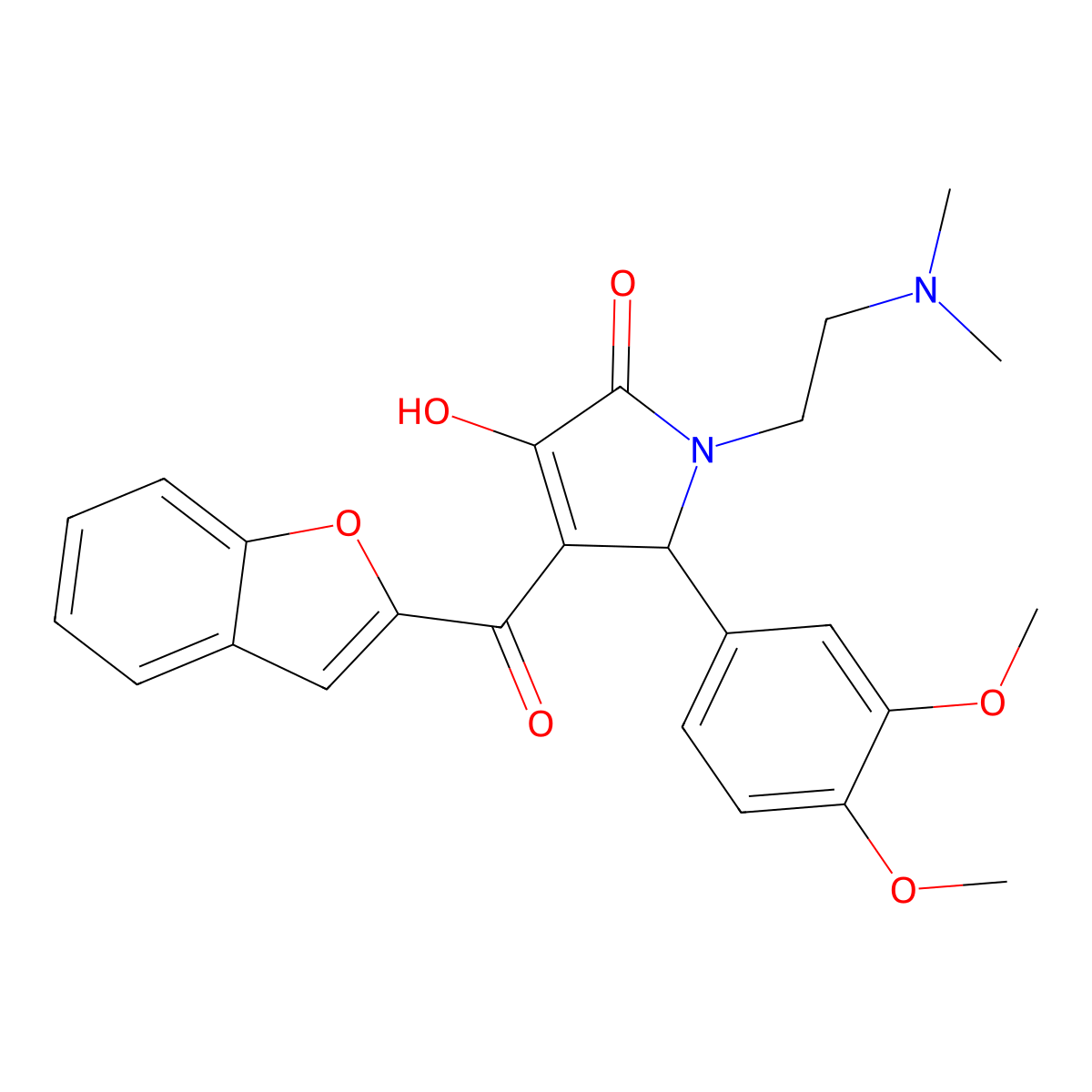 4-(1-benzofuran-2-ylcarbonyl)-5-(3,4-dimethoxyphenyl)-1-[2-(dimethylamino)ethyl]-3-hydroxy-1,5-dihydro-2H-pyrrol-2-one molecular structure, CAS 618365-10-9