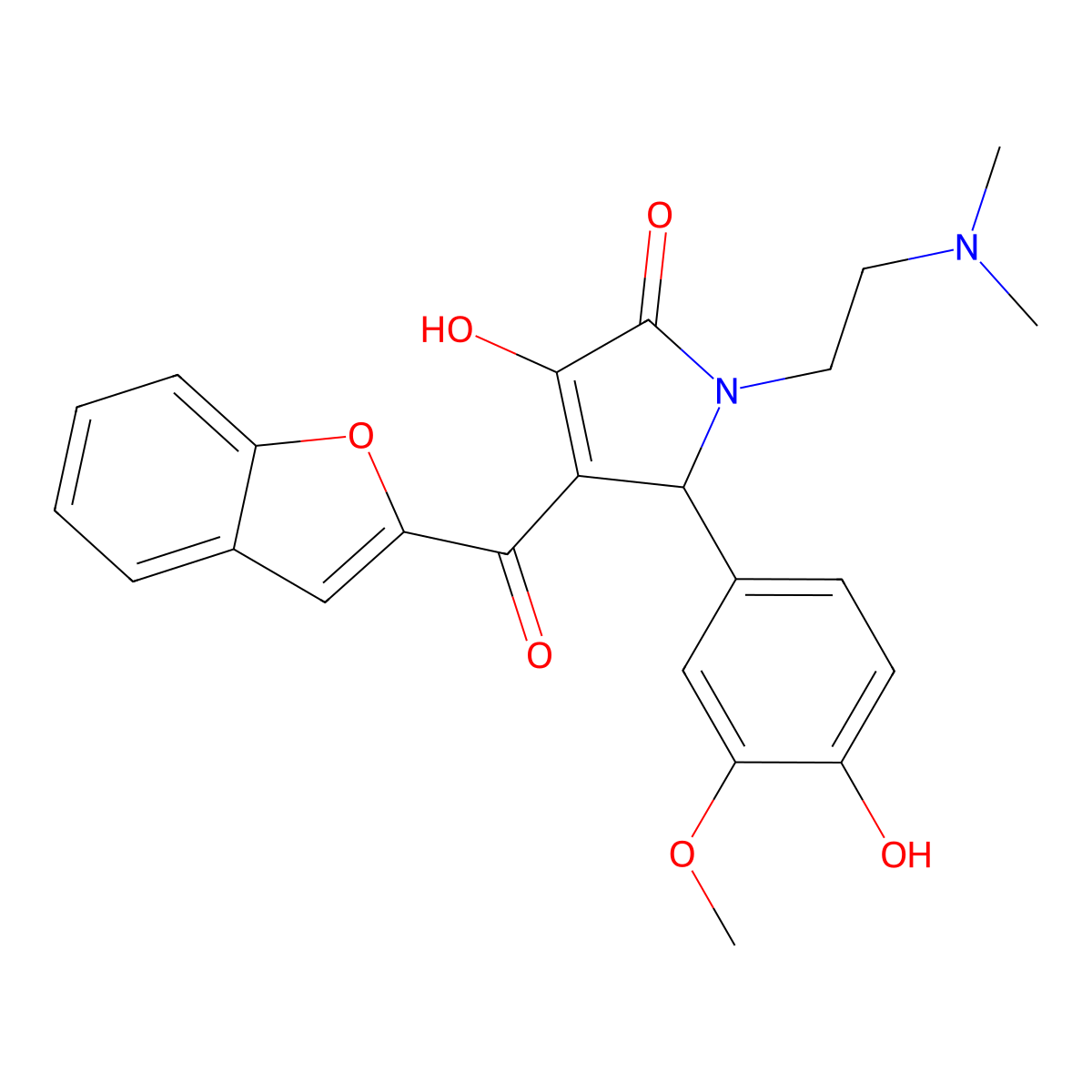 4-(1-benzofuran-2-ylcarbonyl)-1-[2-(dimethylamino)ethyl]-3-hydroxy-5-(4-hydroxy-3-methoxyphenyl)-1,5-dihydro-2H-pyrrol-2-one molecular structure, CAS 618365-12-1