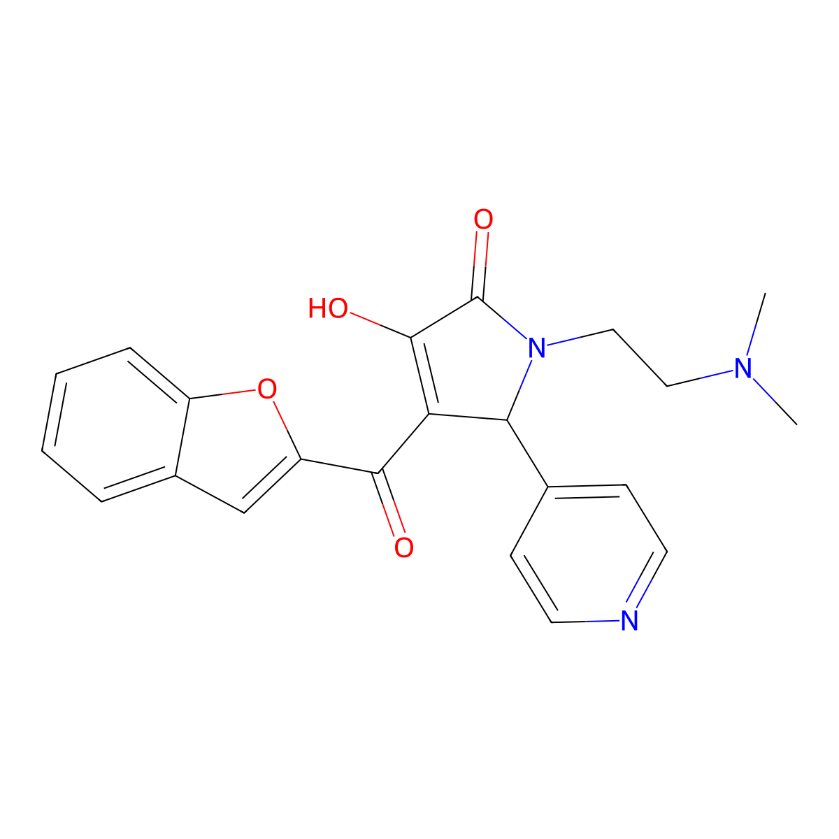 4-(1-benzofuran-2-ylcarbonyl)-1-[2-(dimethylamino)ethyl]-3-hydroxy-5-(pyridin-4-yl)-1,5-dihydro-2H-pyrrol-2-one molecular structure, CAS 618365-16-5