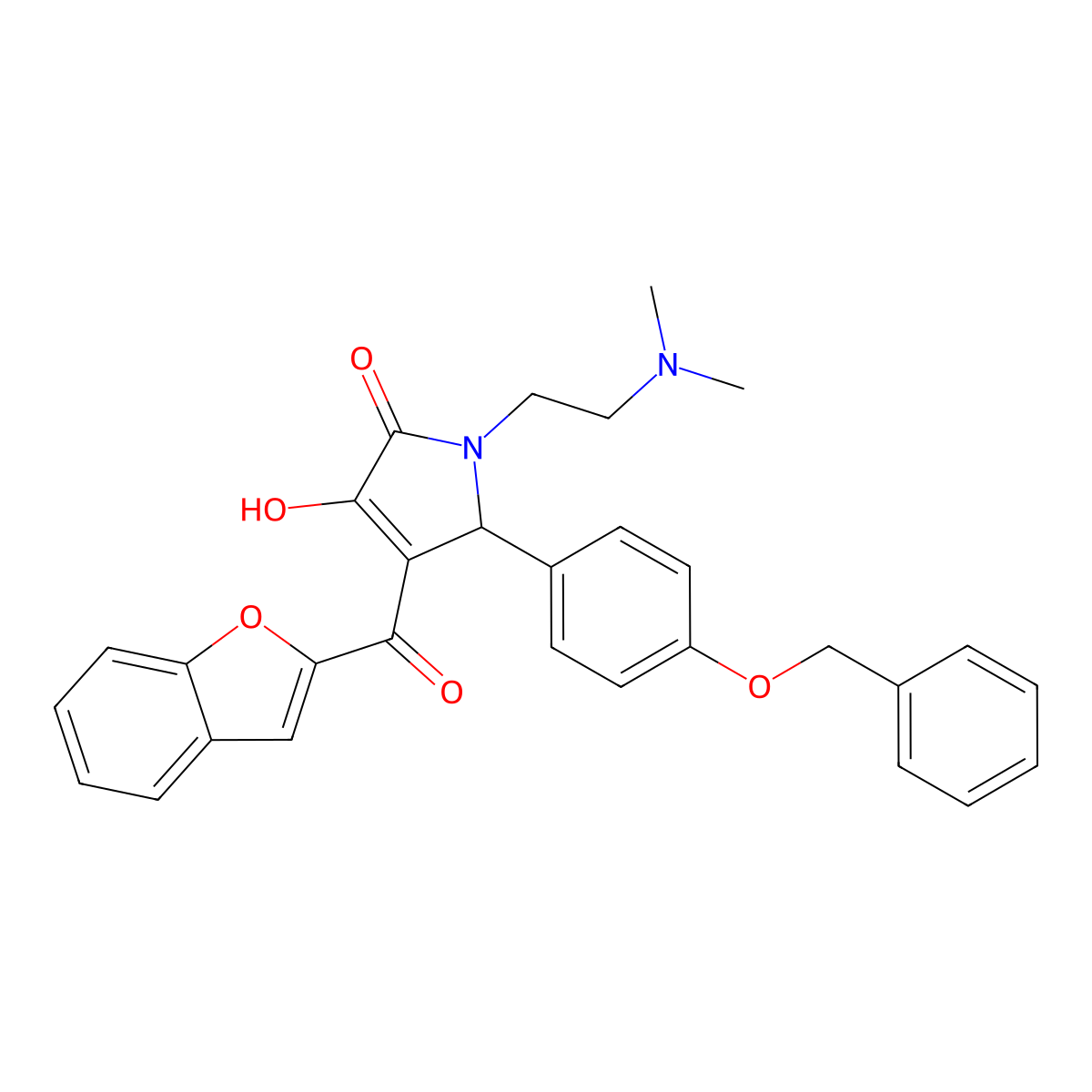 4-(1-benzofuran-2-ylcarbonyl)-5-[4-(benzyloxy)phenyl]-1-[2-(dimethylamino)ethyl]-3-hydroxy-1,5-dihydro-2H-pyrrol-2-one molecular structure, CAS 618365-23-4