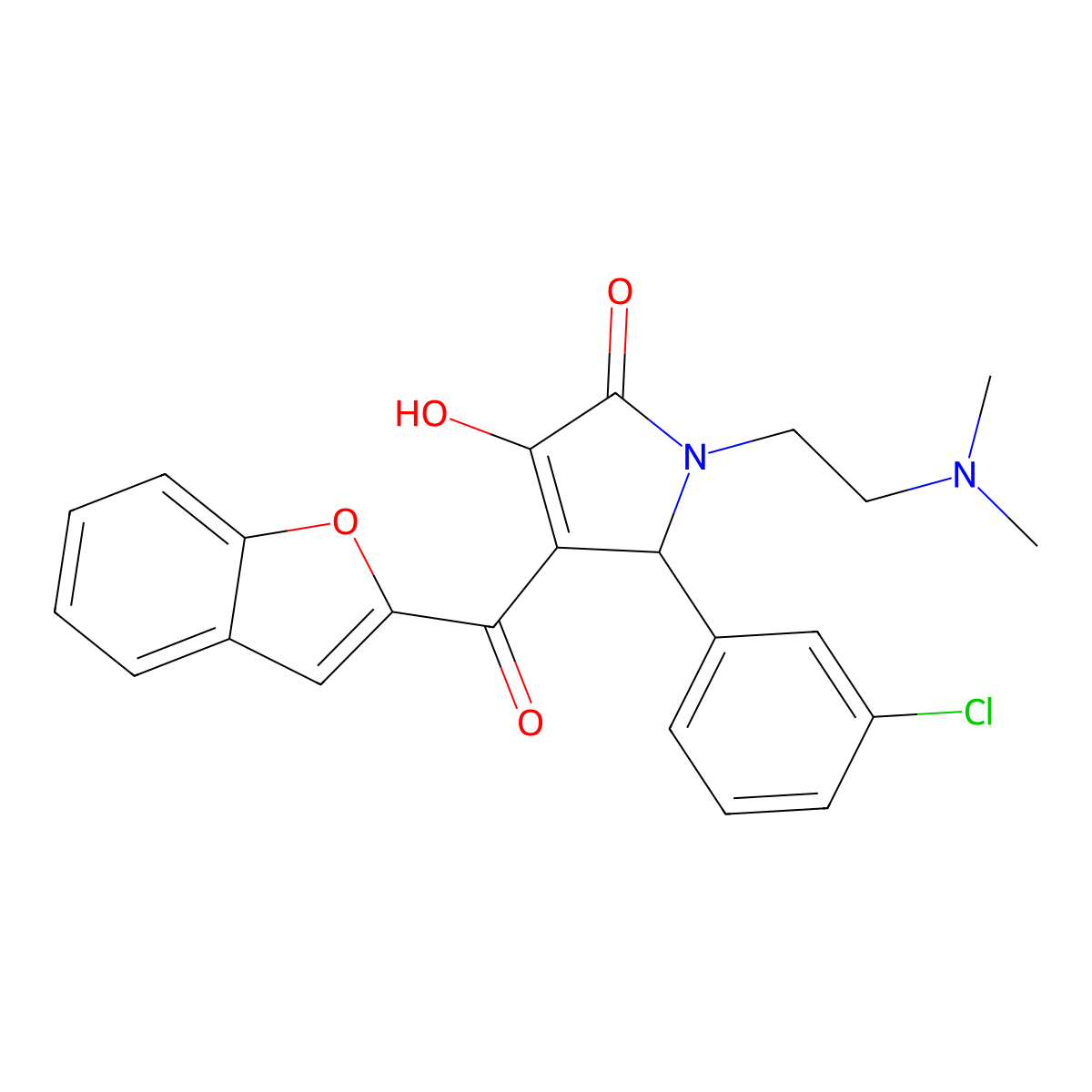 4-(benzofuran-2-carbonyl)-5-(3-chlorophenyl)-1-(2-(dimethylamino)ethyl)-3-hydroxy-1H-pyrrol-2(5H)-one molecular structure, CAS 618365-35-8