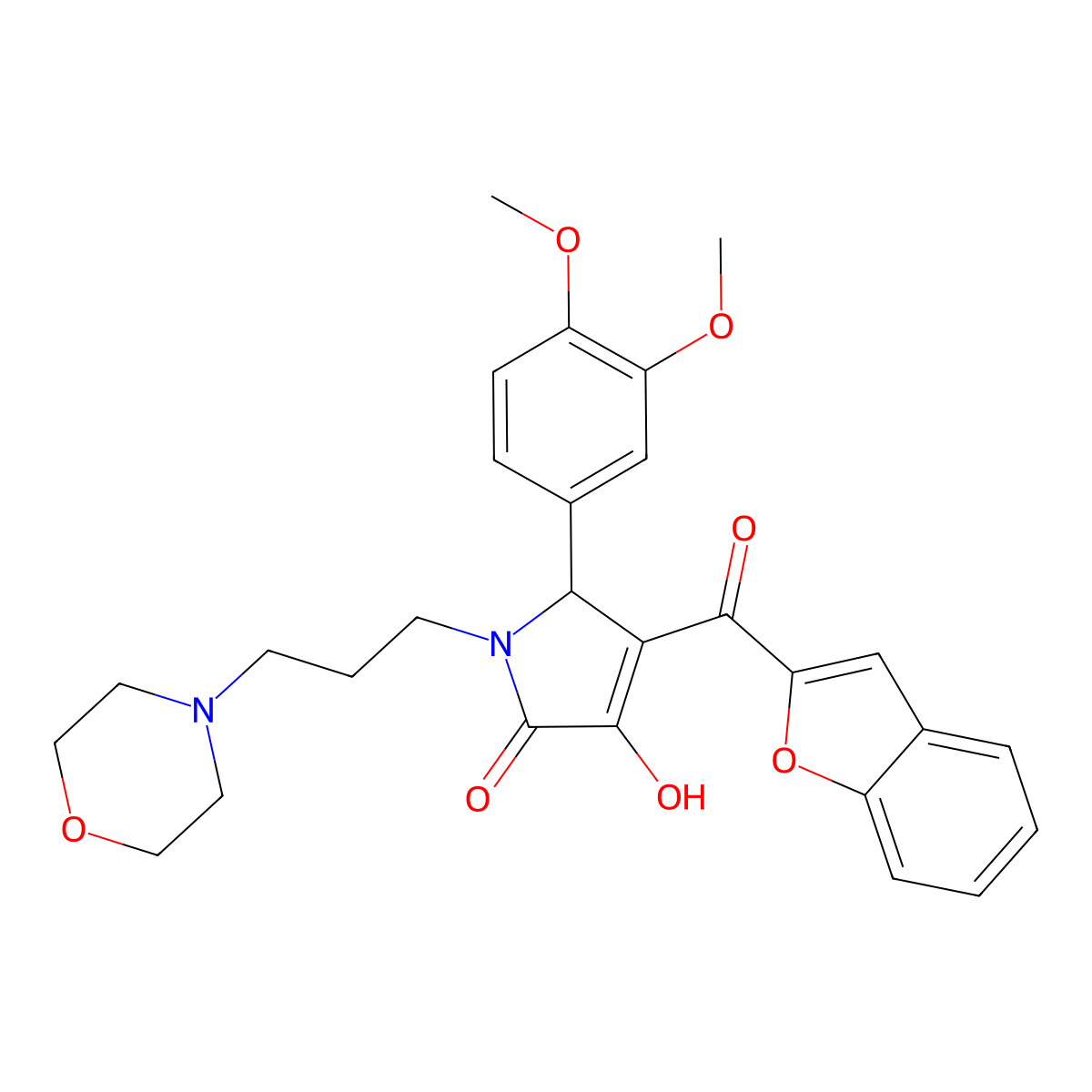4-(1-benzofuran-2-ylcarbonyl)-5-(3,4-dimethoxyphenyl)-3-hydroxy-1-(3-morpholin-4-ylpropyl)-1,5-dihydro-2H-pyrrol-2-one molecular structure, CAS 618365-53-0