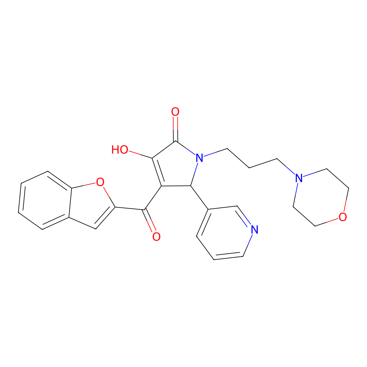 3-(1-benzofuran-2-carbonyl)-1-(3-morpholin-4-ium-4-ylpropyl)-5-oxo-2-pyridin-3-yl-2H-pyrrol-4-olate molecular structure, CAS 618365-60-9
