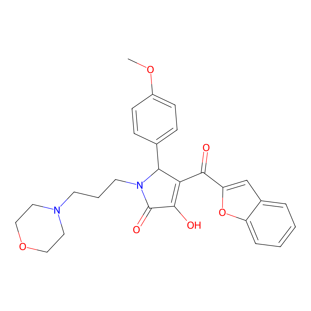 4-(1-benzofuran-2-ylcarbonyl)-3-hydroxy-5-(4-methoxyphenyl)-1-(3-morpholin-4-ylpropyl)-1,5-dihydro-2H-pyrrol-2-one molecular structure, CAS 618365-73-4