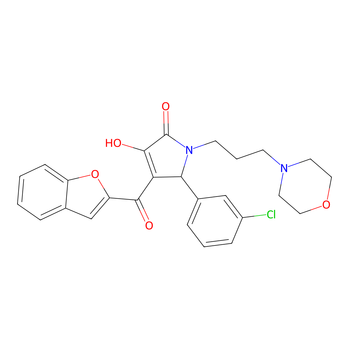 4-(1-benzofuran-2-carbonyl)-5-(3-chlorophenyl)-3-hydroxy-1-[3-(morpholin-4-yl)propyl]-2,5-dihydro-1H-pyrrol-2-one molecular structure, CAS 618365-78-9