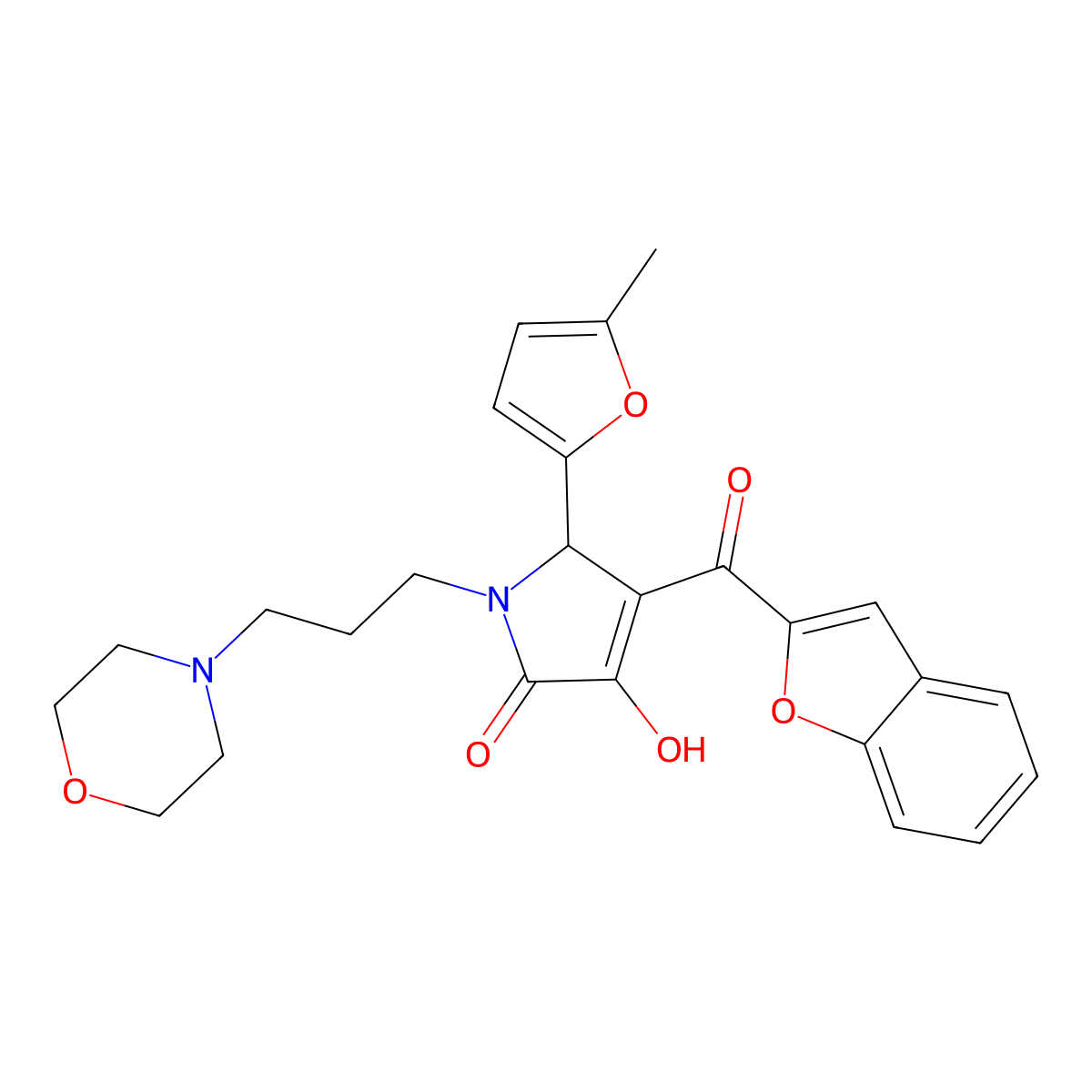 4-(1-benzofuran-2-carbonyl)-3-hydroxy-5-(5-methylfuran-2-yl)-1-[3-(morpholin-4-yl)propyl]-2,5-dihydro-1H-pyrrol-2-one molecular structure, CAS 618365-80-3