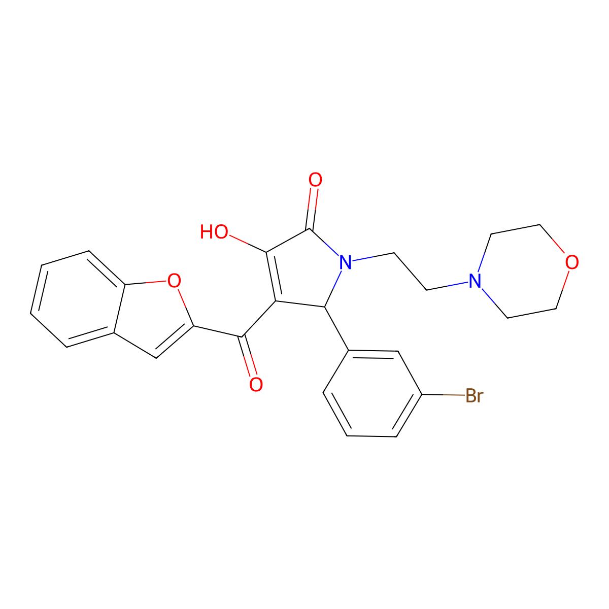 4-(Benzo[d]furan-2-ylcarbonyl)-5-(3-bromophenyl)-3-hydroxy-1-(2-morpholin-4-yl ethyl)-3-pyrrolin-2-one molecular structure, CAS 618365-85-8