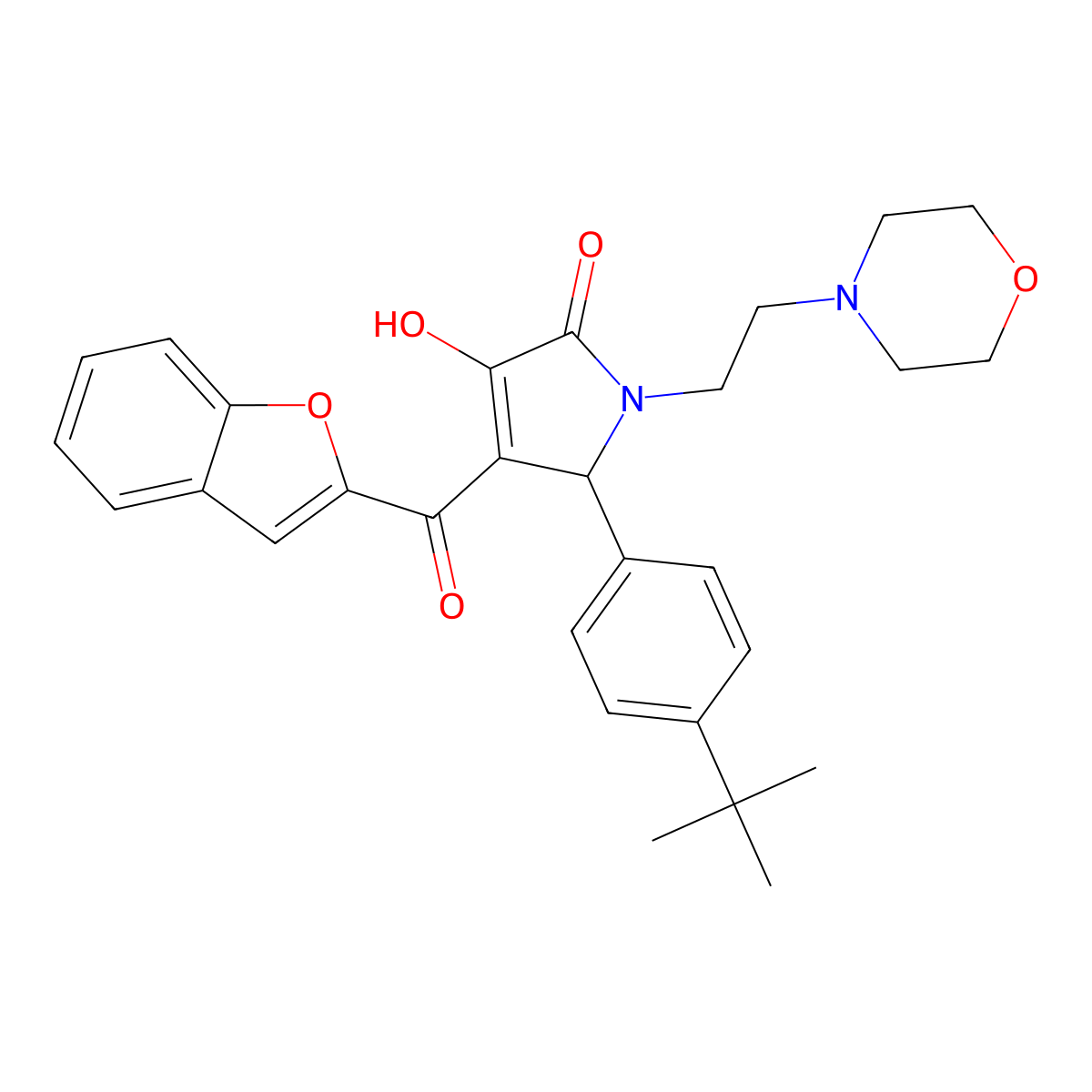 4-(1-benzofuran-2-ylcarbonyl)-5-(4-tert-butylphenyl)-3-hydroxy-1-[2-(morpholin-4-yl)ethyl]-1,5-dihydro-2H-pyrrol-2-one molecular structure, CAS 618365-95-0