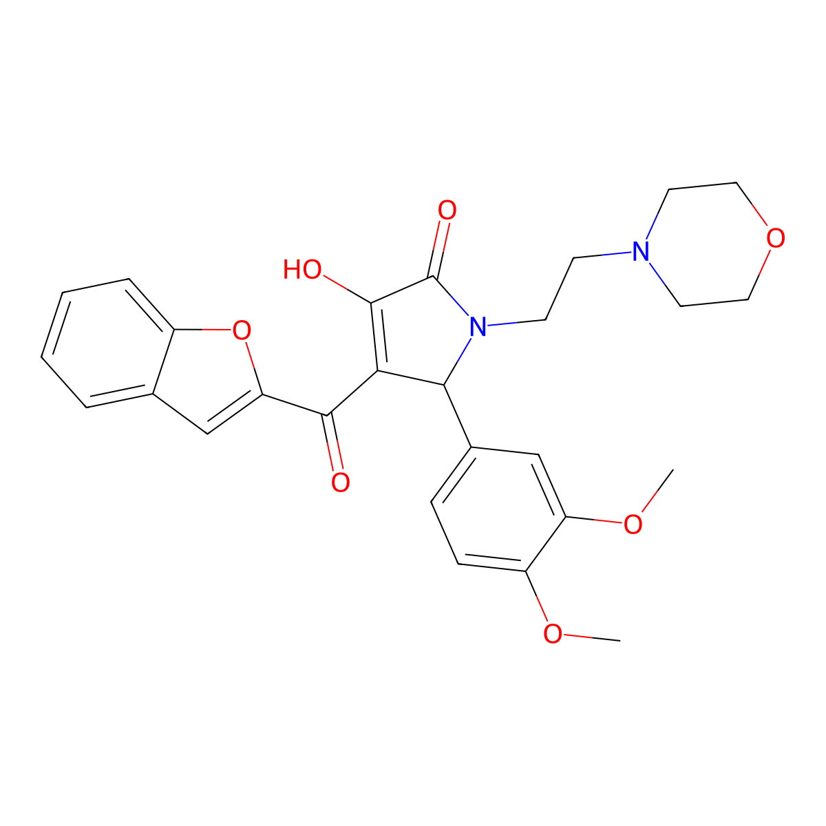 4-(1-benzofuran-2-ylcarbonyl)-5-(3,4-dimethoxyphenyl)-3-hydroxy-1-(2-morpholin-4-ylethyl)-1,5-dihydro-2H-pyrrol-2-one molecular structure, CAS 618365-96-1