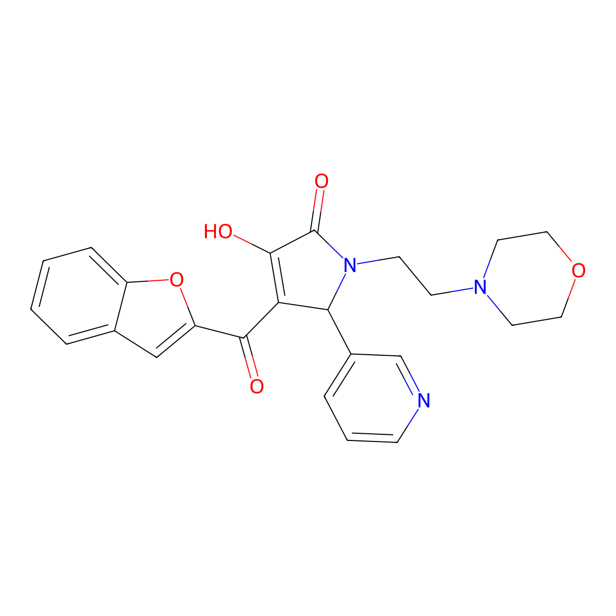 4-(1-benzofuran-2-ylcarbonyl)-3-hydroxy-1-[2-(morpholin-4-yl)ethyl]-5-(pyridin-3-yl)-1,5-dihydro-2H-pyrrol-2-one molecular structure, CAS 618366-04-4