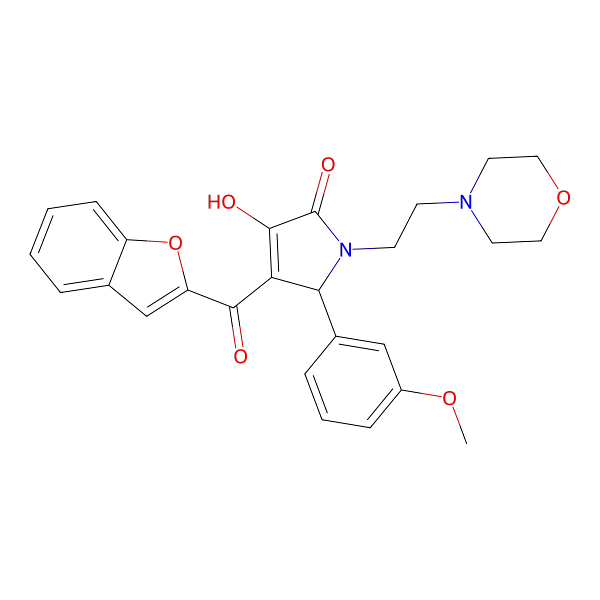 4-(1-benzofuran-2-ylcarbonyl)-3-hydroxy-5-(3-methoxyphenyl)-1-[2-(4-morpholinyl)ethyl]-1,5-dihydro-2H-pyrrol-2-one molecular structure, CAS 618366-05-5