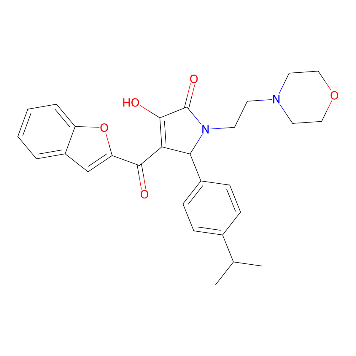 4-(1-benzofuran-2-ylcarbonyl)-3-hydroxy-1-[2-(morpholin-4-yl)ethyl]-5-[4-(propan-2-yl)phenyl]-1,5-dihydro-2H-pyrrol-2-one molecular structure, CAS 618366-15-7