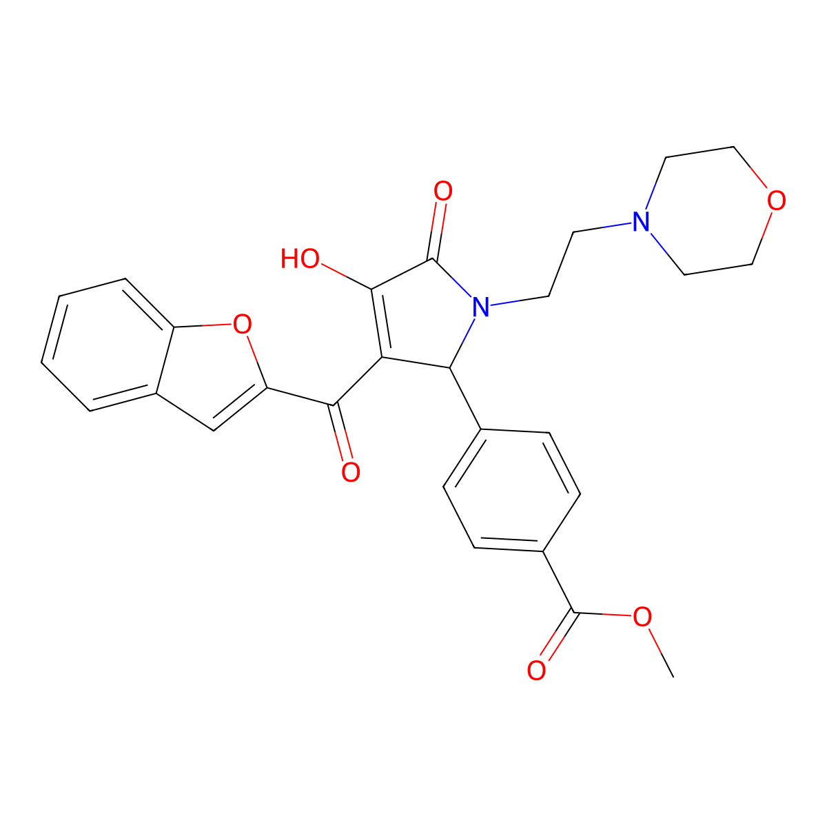 methyl 4-[3-(1-benzofuran-2-carbonyl)-4-hydroxy-1-[2-(morpholin-4-yl)ethyl]-5-oxo-2,5-dihydro-1H-pyrrol-2-yl]benzoate molecular structure, CAS 618366-19-1
