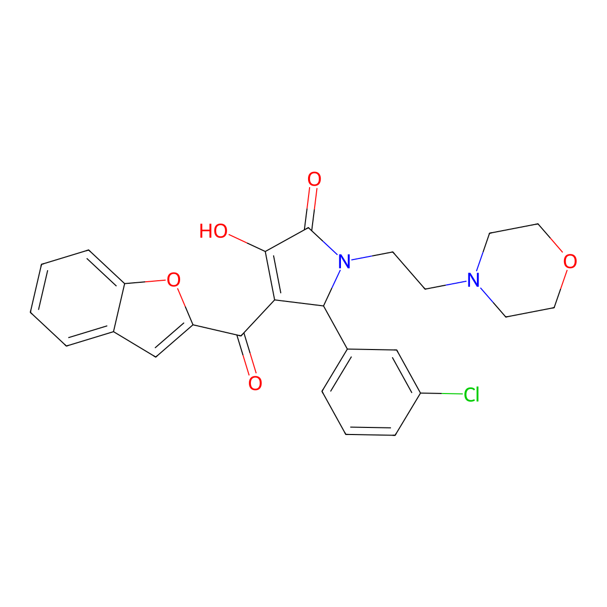 4-(1-benzofuran-2-carbonyl)-5-(3-chlorophenyl)-3-hydroxy-1-[2-(morpholin-4-yl)ethyl]-2,5-dihydro-1H-pyrrol-2-one molecular structure, CAS 618366-21-5
