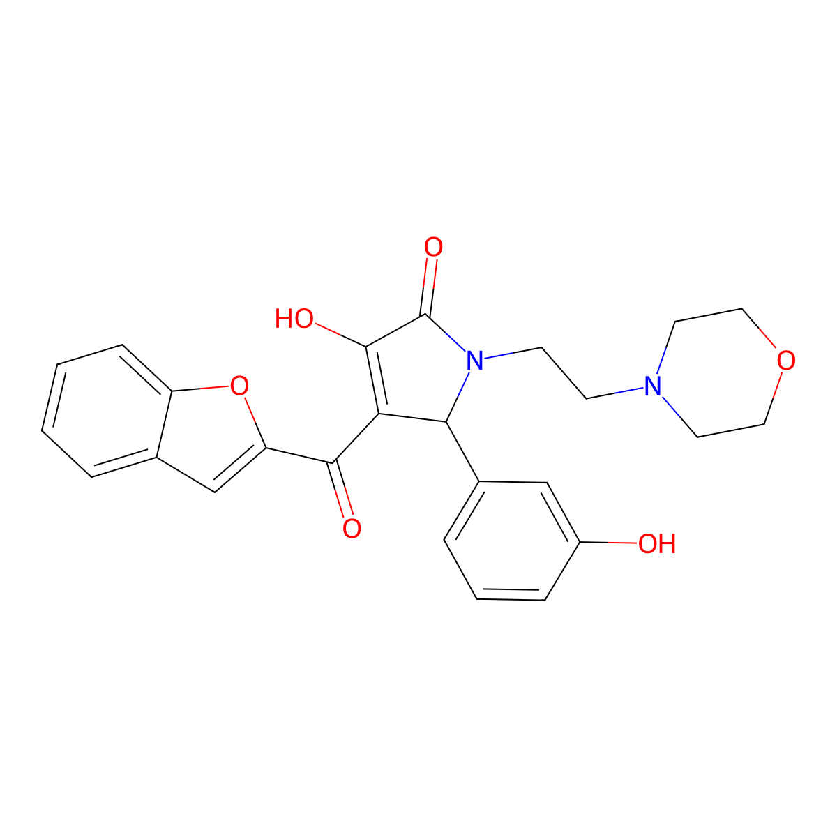 4-(1-benzofuran-2-ylcarbonyl)-3-hydroxy-5-(3-hydroxyphenyl)-1-[2-(4-morpholinyl)ethyl]-1,5-dihydro-2H-pyrrol-2-one molecular structure, CAS 618366-22-6